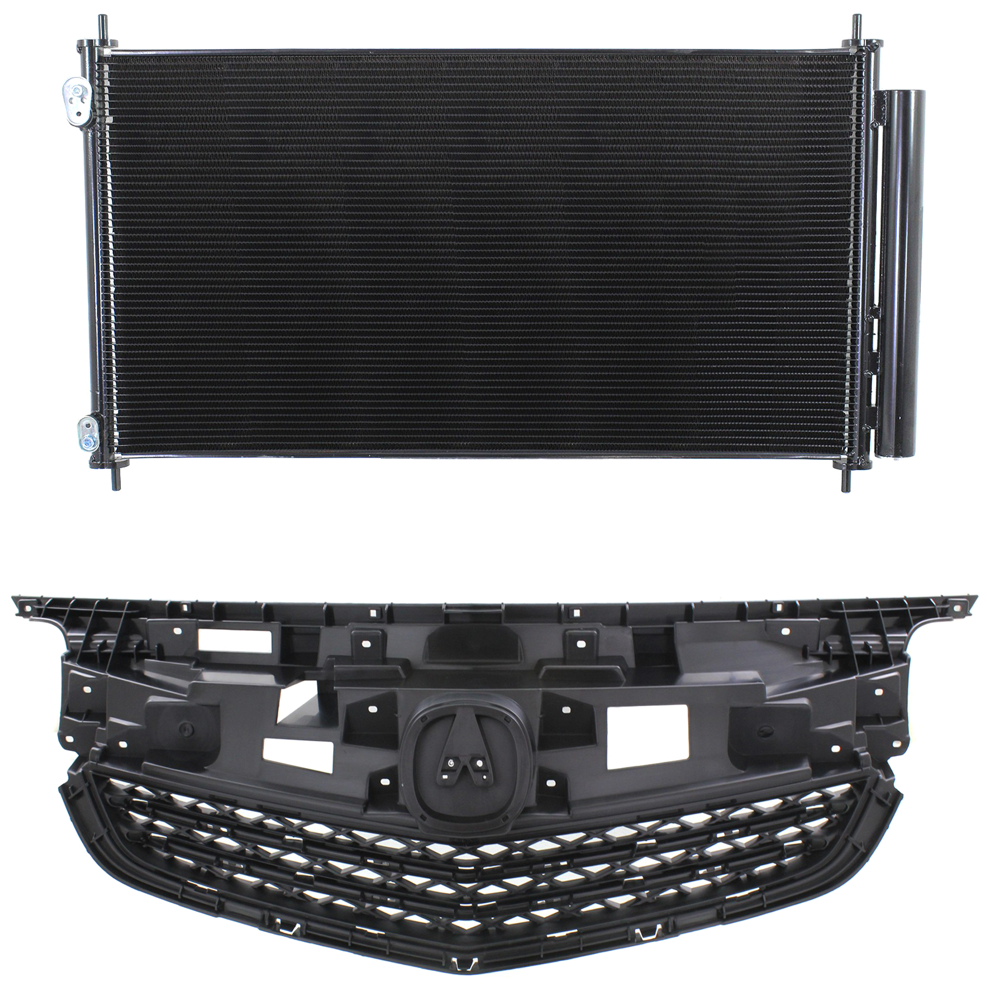AM TL 12-14 GRILLE 2 pc kit Paintable Shell and Insert with A C Condenser SKU KIT 111423-28 Partslink AC1223100 AC3030124 OEM 75101TK4A11-80110TK4A01