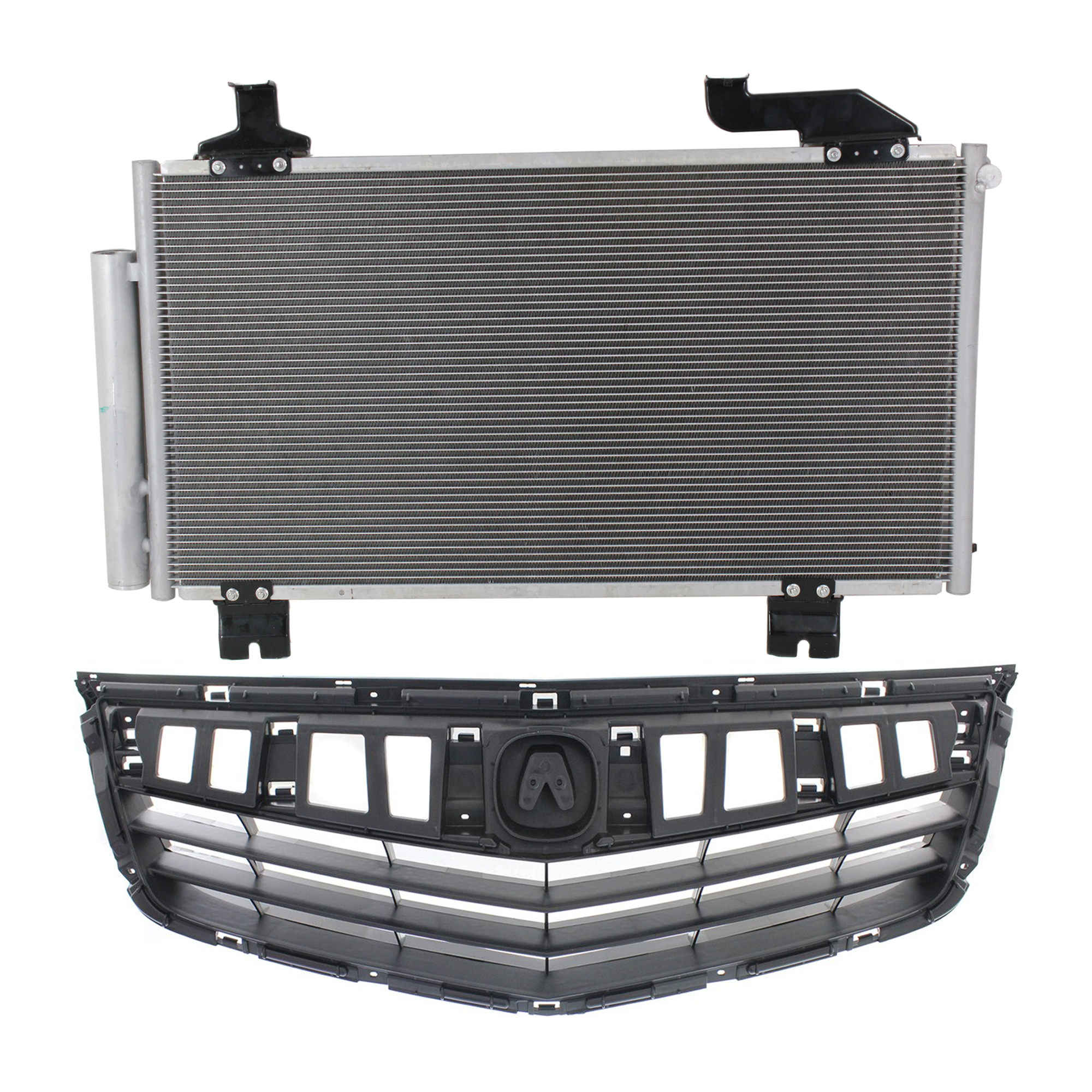 AM TSX 11-14 GRILLE 2 pc kit Textured Black Shell and Insert with A C Condenser SKU KIT 111423-35 Partslink AC1200115 AC3030125 OEM 71121TL2A51-80100TL2A01