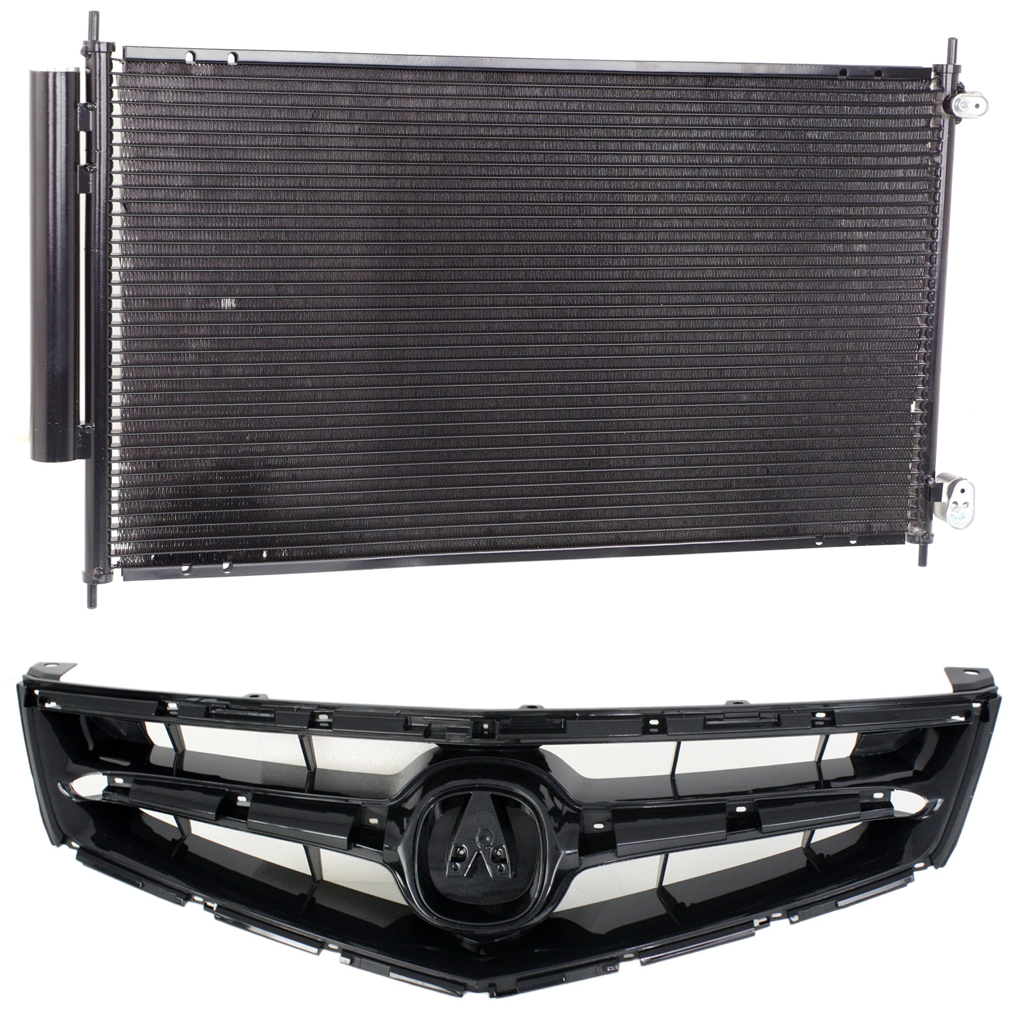 AM TSX 06-08 GRILLE 2 pc kit Painted Black with A C Condenser SKU KIT 111423-37 Partslink AC1200112 AC3030119 OEM 71121SECA02ZA 80110SEA013