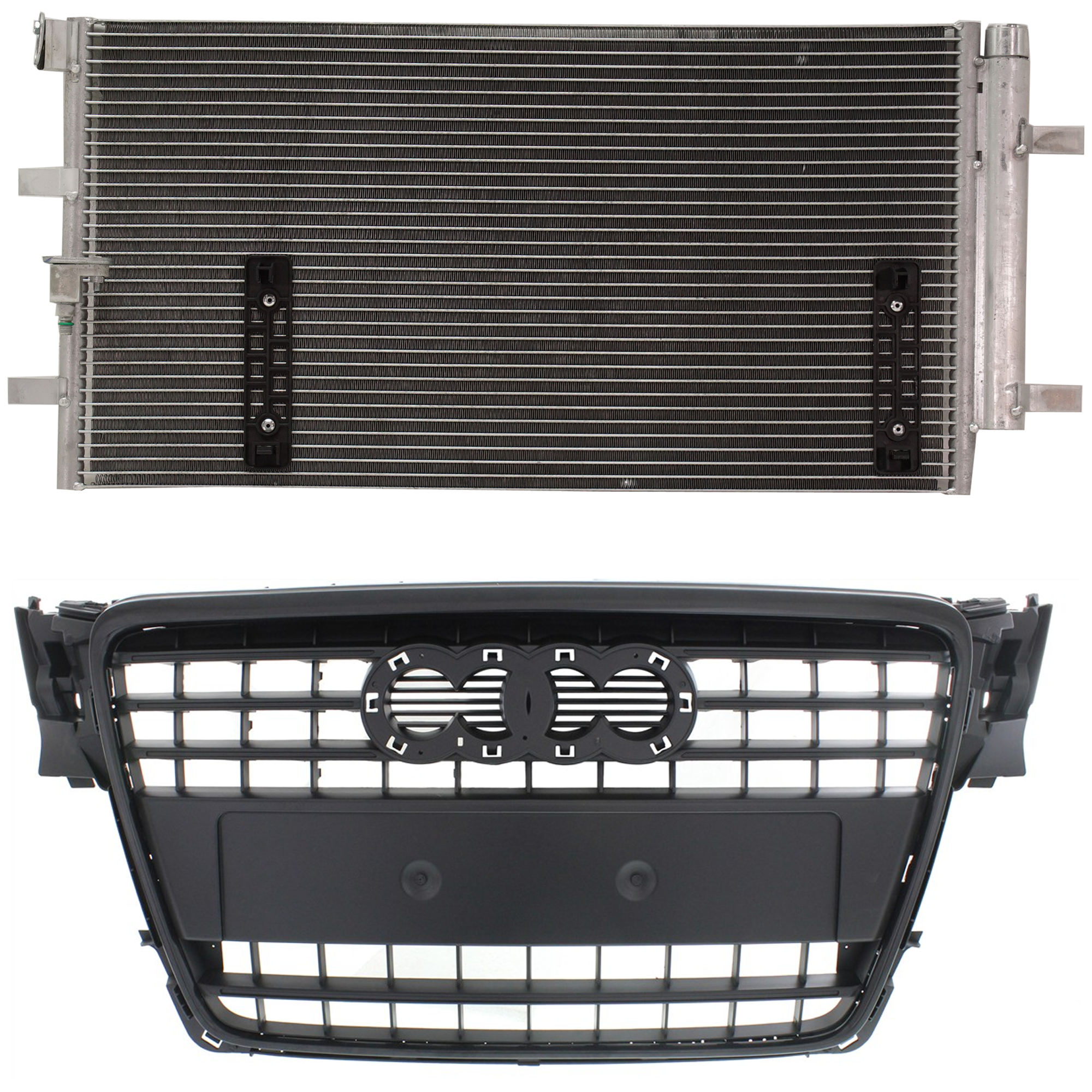 AM AUDI A4-09-16 GRILLE 2 pc kit Primed Shell and Insert with A C Condenser SKU KIT 111423-51 Partslink AU1200117 AU3030132 OEM 8K0853651VMZ 8K0260403AF