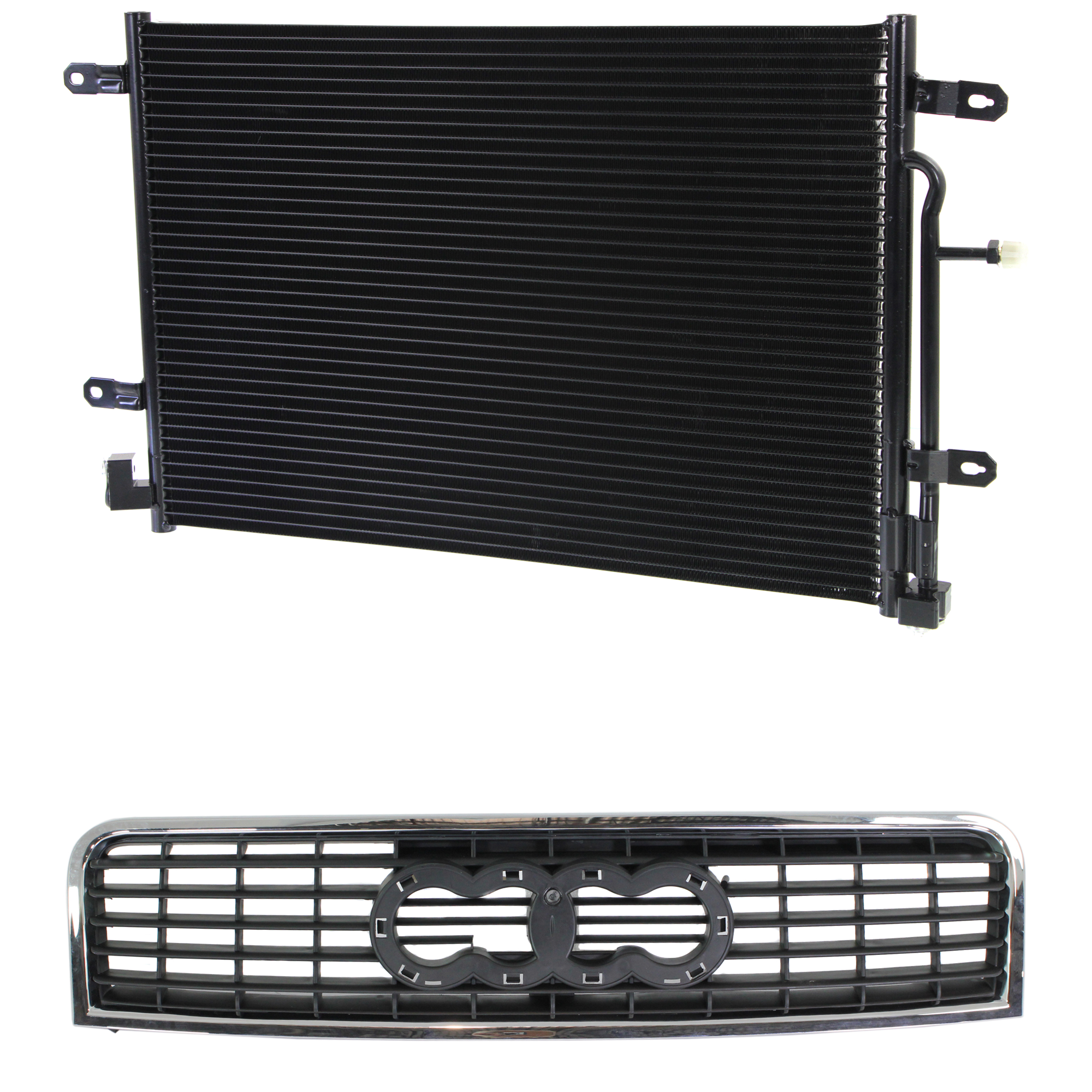 AM AUDI A4 A4 QUATTRO 05-05 GRILLE 2 pc kit Chrome Shell Painted Satin Black Insert with A C Condenser SKU KIT 111423-53 Partslink AU1200114 AU3030127 OEM 8E0853651G5PV 8E0260403T