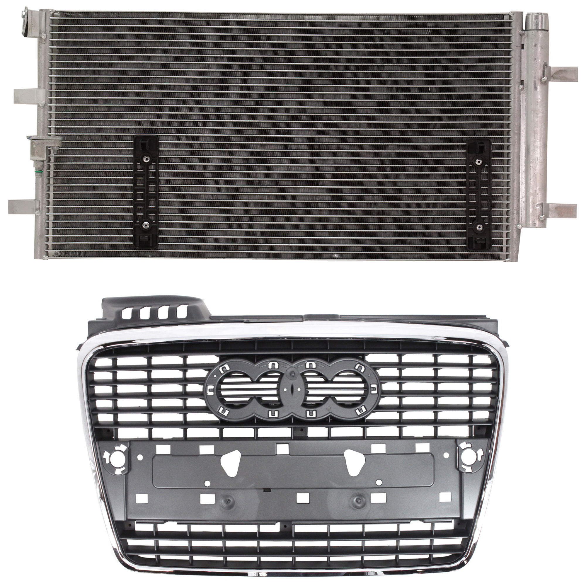 AM AUDI A4 A4 QUATTRO 09-09 GRILLE 2 pc kit Gray with Chrome Molding with A C Condenser SKU KIT 111423-54 Partslink AU1200112 AU3030132 OEM 8E0853651J1QP 8K0260403AF