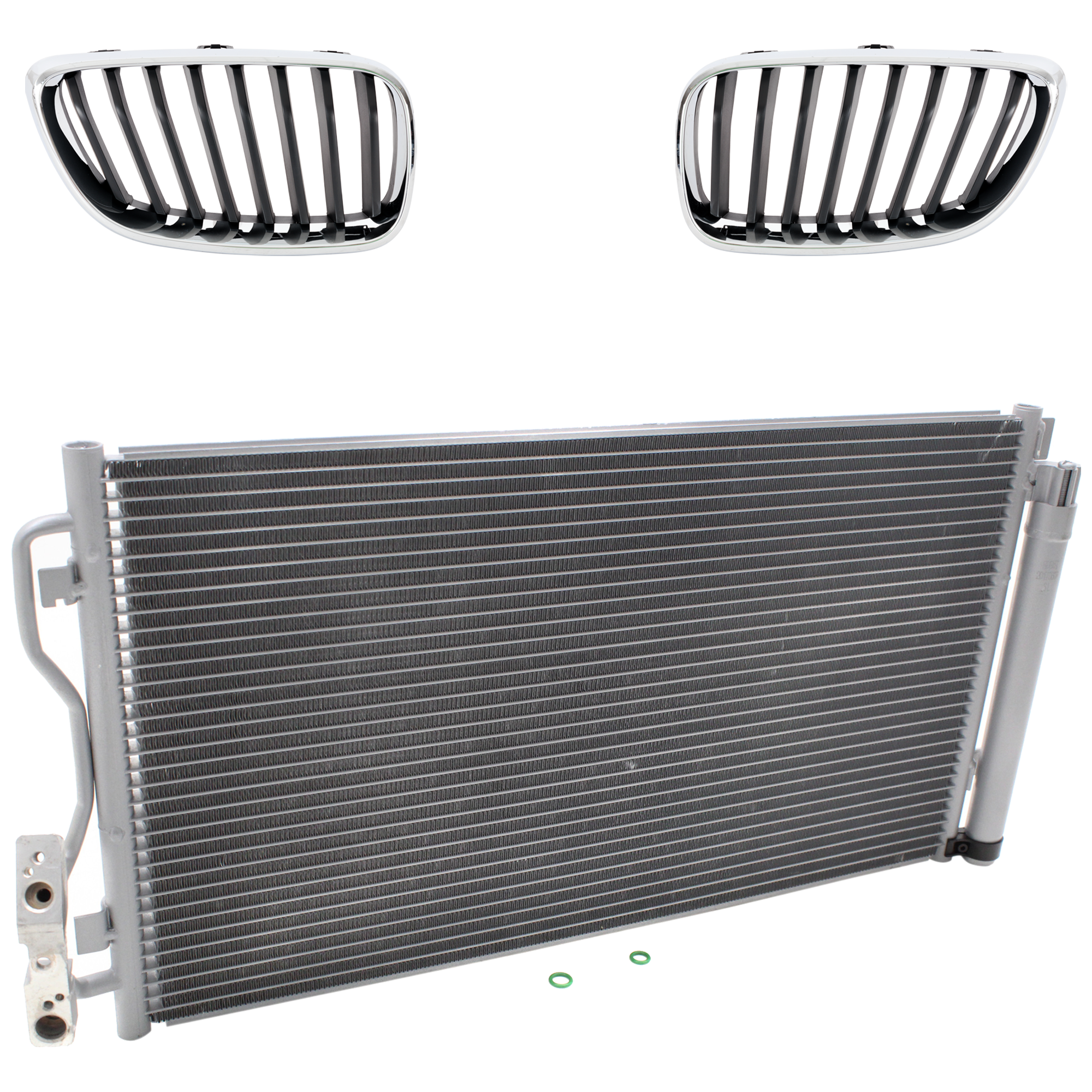 AM 228I M235I 14-16 M240I 17-18 GRILLE RH AND LH 3 pc kit with A C Condenser SKU KIT 111423-73 Partslink BM1200273 BM1200274 BM3030133 OEM 51137295523-51137295524-645068