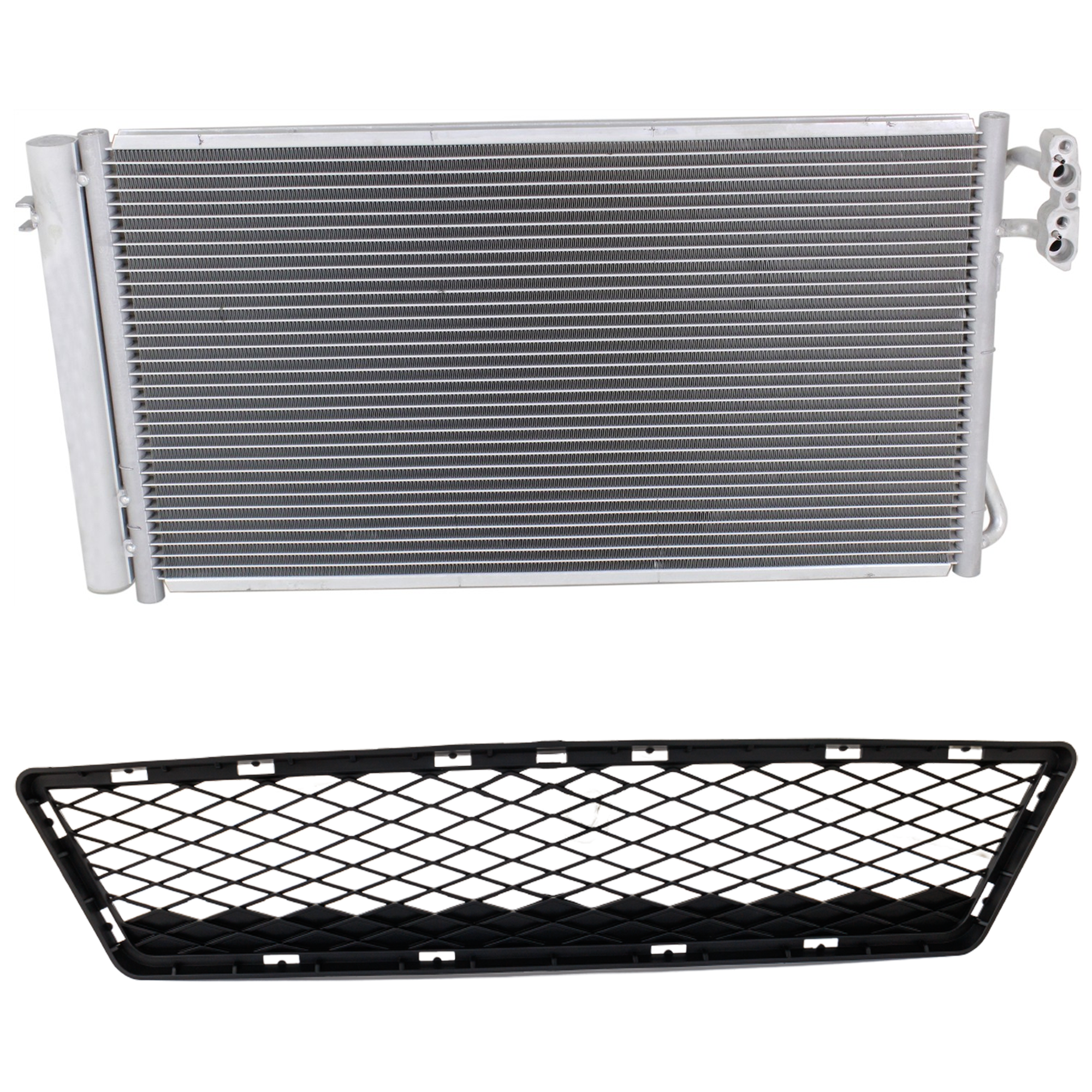 AM 335I XDRIVE 09-10 BUMPER GRILLE Center 2 pc kit Primed with A C Condenser SKU KIT 111423-89 Partslink BM1036123 BM3030125 OEM 51117154714-51117128234-645392