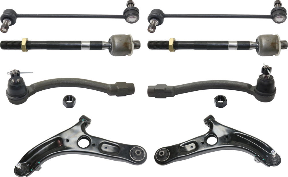 AM ELANTRA 11-16 VELOSTER 12-17 FRONT CONTROL ARM KIT RH AND LH Lower w ball joint s 8 pc Kit with Sway Bar Link and Tie Rod End SKU KIT 111517-02 Partslink HY4511103 OEM 545003X000-545013X000-548300U0