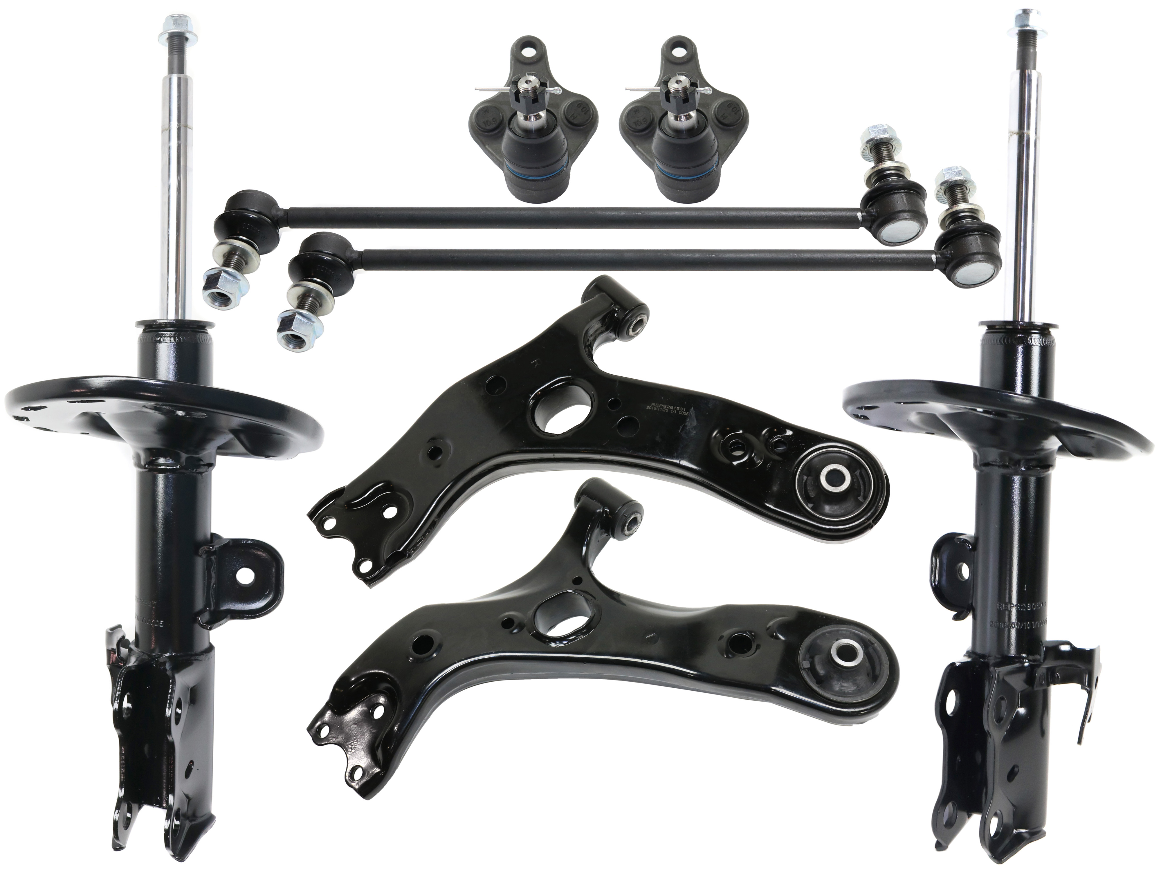 AM XB 08-15 PRIUS V 12-17 COROLLA IM 17-17 FRONT CONTROL ARM KIT RH AND LH Lower 6 pc kit with Ball Joints and Sway Bar Links SKU KIT 111517-22 OEM 4333019245-4806912300-48068123