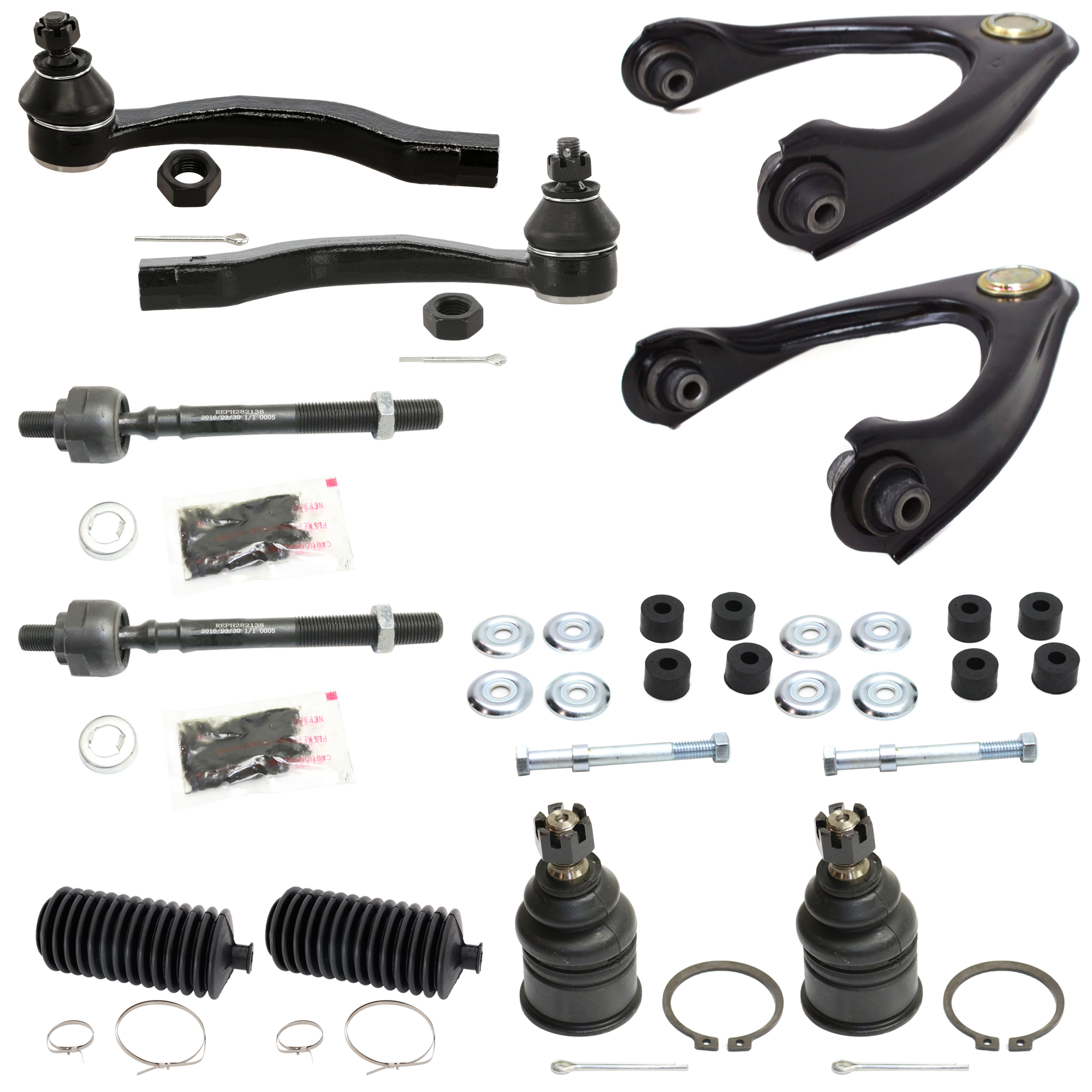 AM CIVIC 96-00 SUSPENSION KIT RH AND LH 12 pc Kit w Ball Joints Control Arms Steering Rack Boots Sway Bar Links and Tie Rod Ends SKU KIT 111722-12 OEM 104216-254007-1014786-2601427