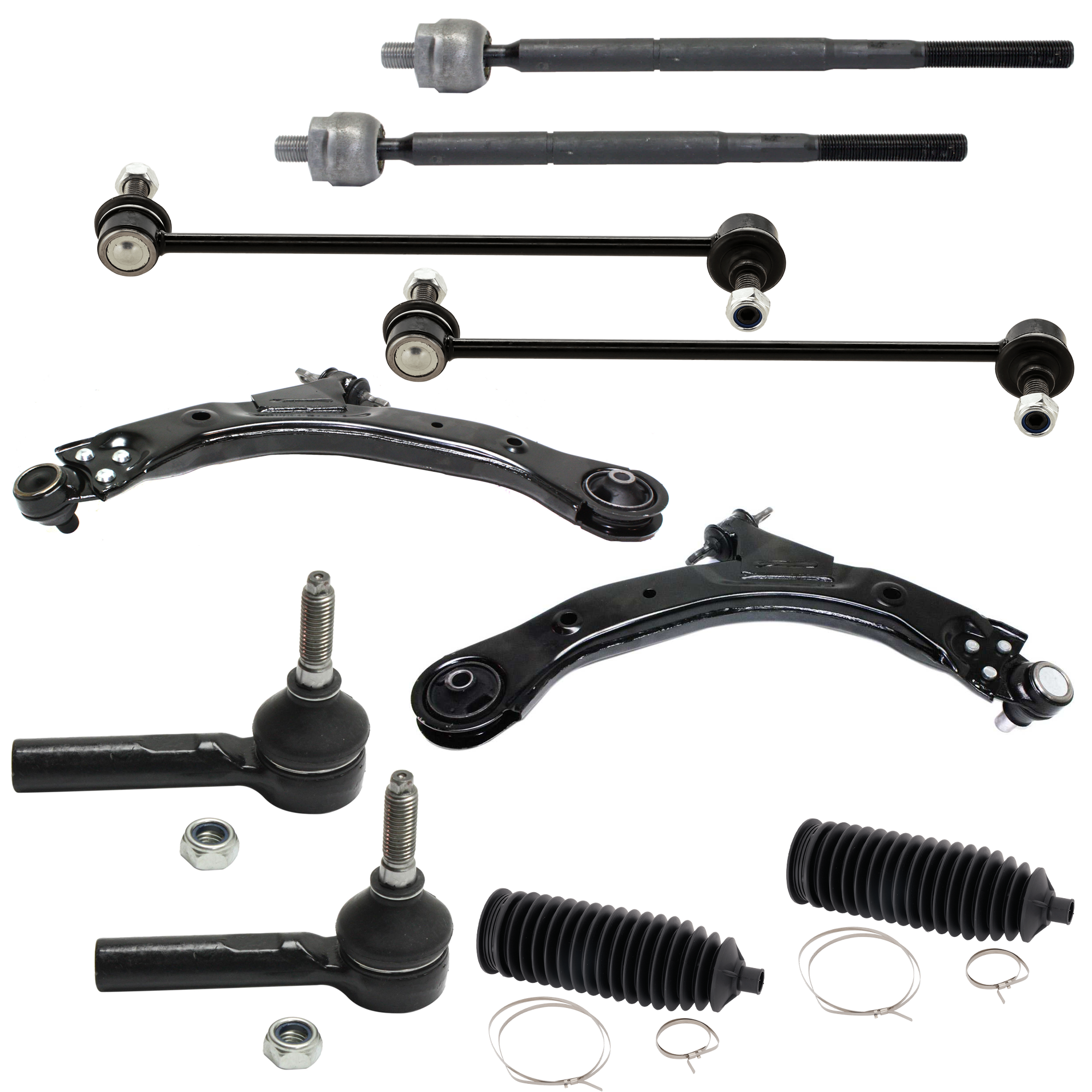 AM ION 03-07 COBALT 05-10 FRONT SUSPENSION KIT 10 pc kit with Control Arms Steering Rack Boots Sway Bar Links and Tie Rod Ends SKU KIT 111822-01 OEM 25984680-25984681-15225591-207