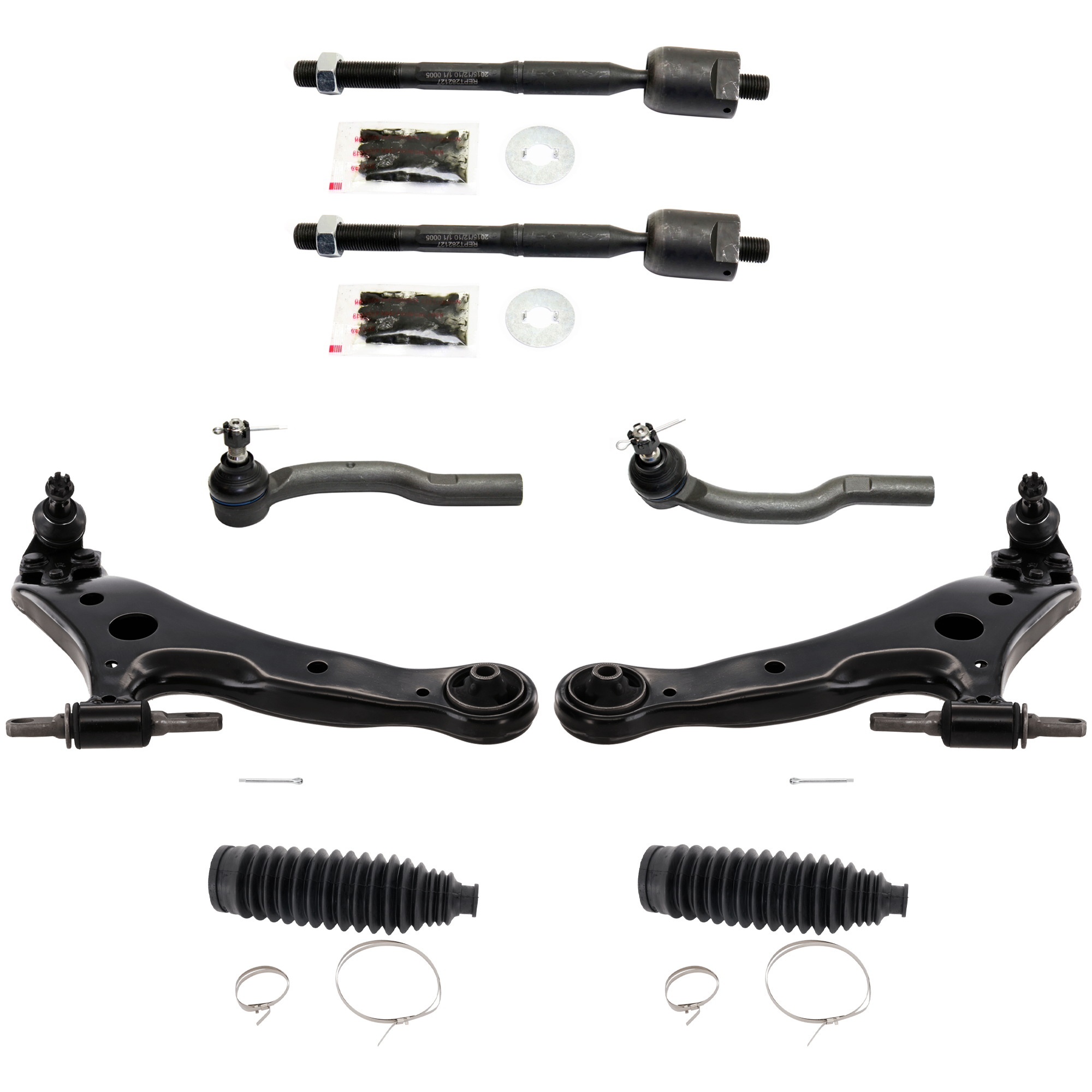 AM CAMRY ES330-04-06 SOLARA 04-08 FRONT SUSPENSION KIT RH AND LH 8 pc kit w Control Arms Steering Rack Boots and Tie Rod Ends SKU KIT 111822-05 OEM 4553506030-1015317-2693360-401