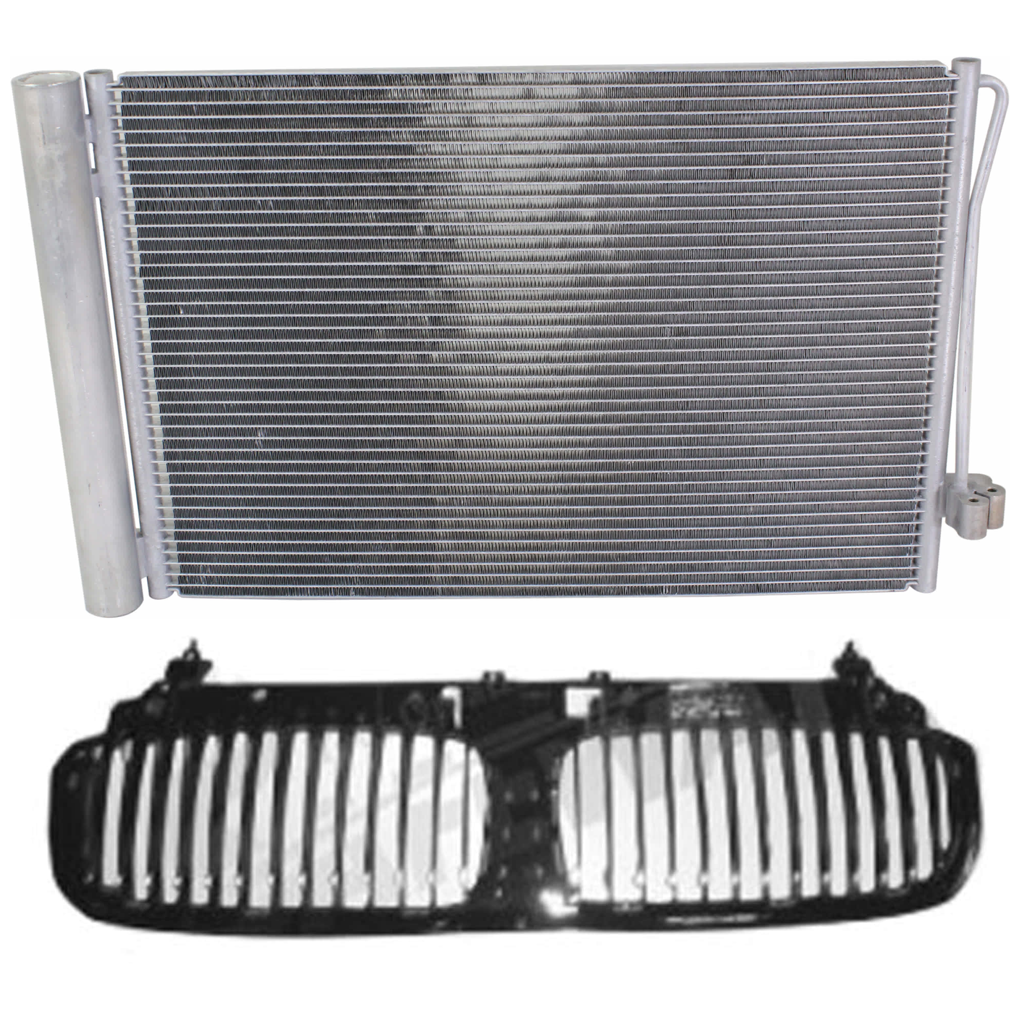 AM 745I 745LI 02-05 GRILLE 2 pc kit Black with A C Condenser SKU KIT 111823-01 Partslink BM1200158 BM3030121 OEM 51137037727-64509122825