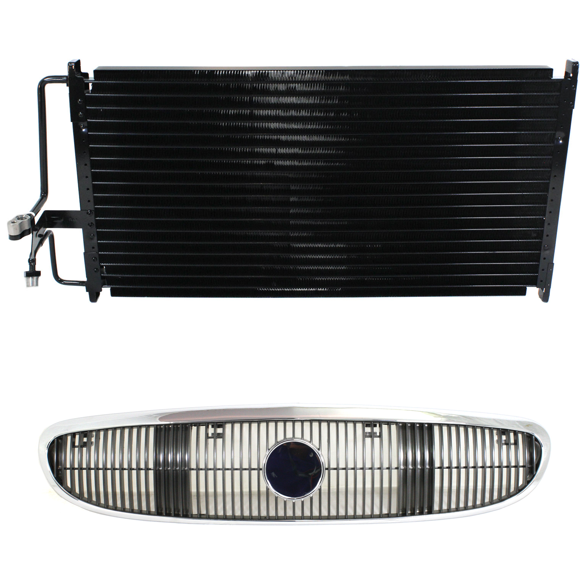 AM CENTURY 03-05 GRILLE 2 pc kit Chrome Shell Painted Silver Black Insert Plastic with A C Condenser SKU KIT 111823-05 Partslink GM1200496 GM3030101 OEM 10334271-52411111