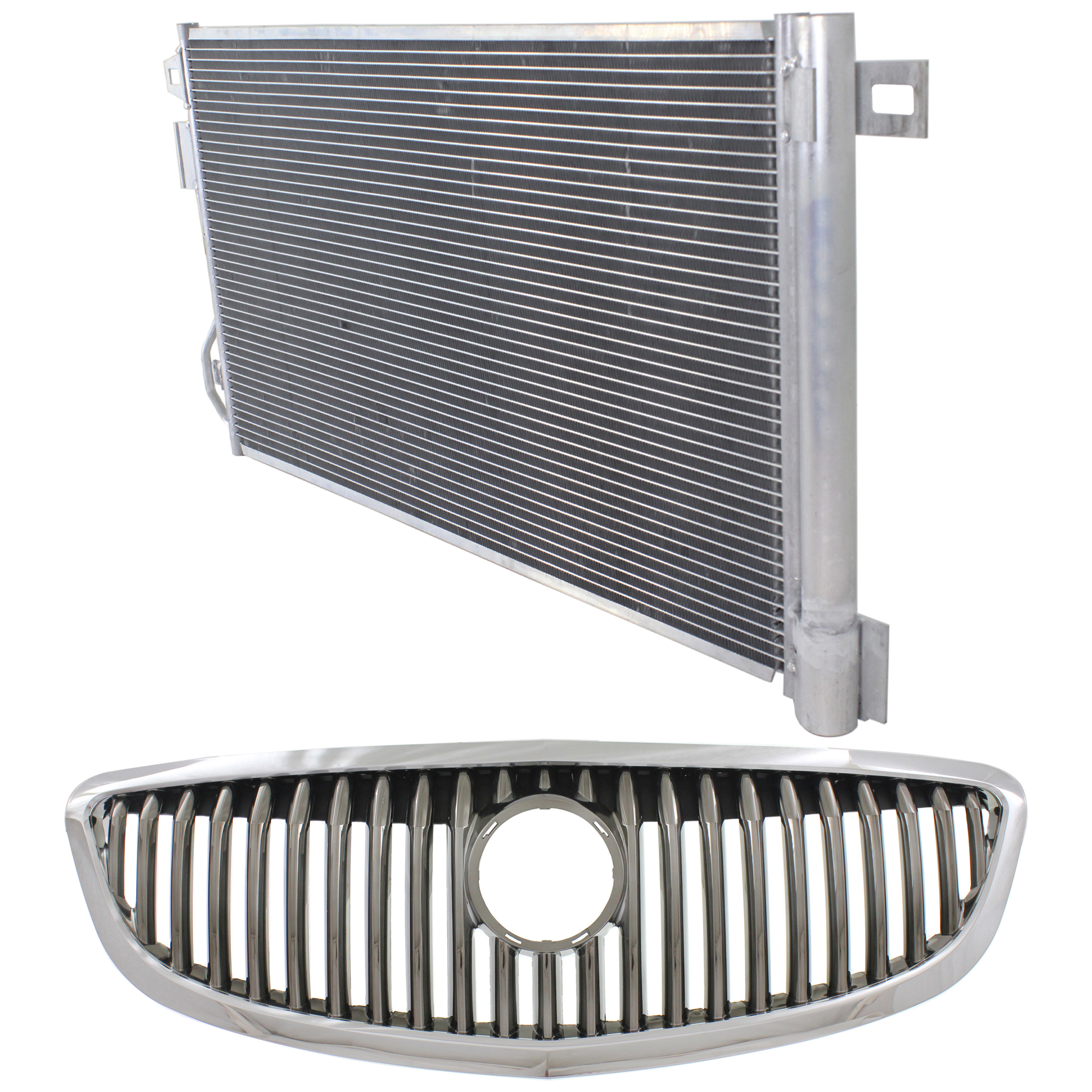 AM ENCLAVE 08-12 GRILLE 2 pc kit Chrome Shell and Insert Plastic with A C Condenser SKU KIT 111823-06 Partslink GM1200628 GM3030276 OEM 20828544-25975431-22918340