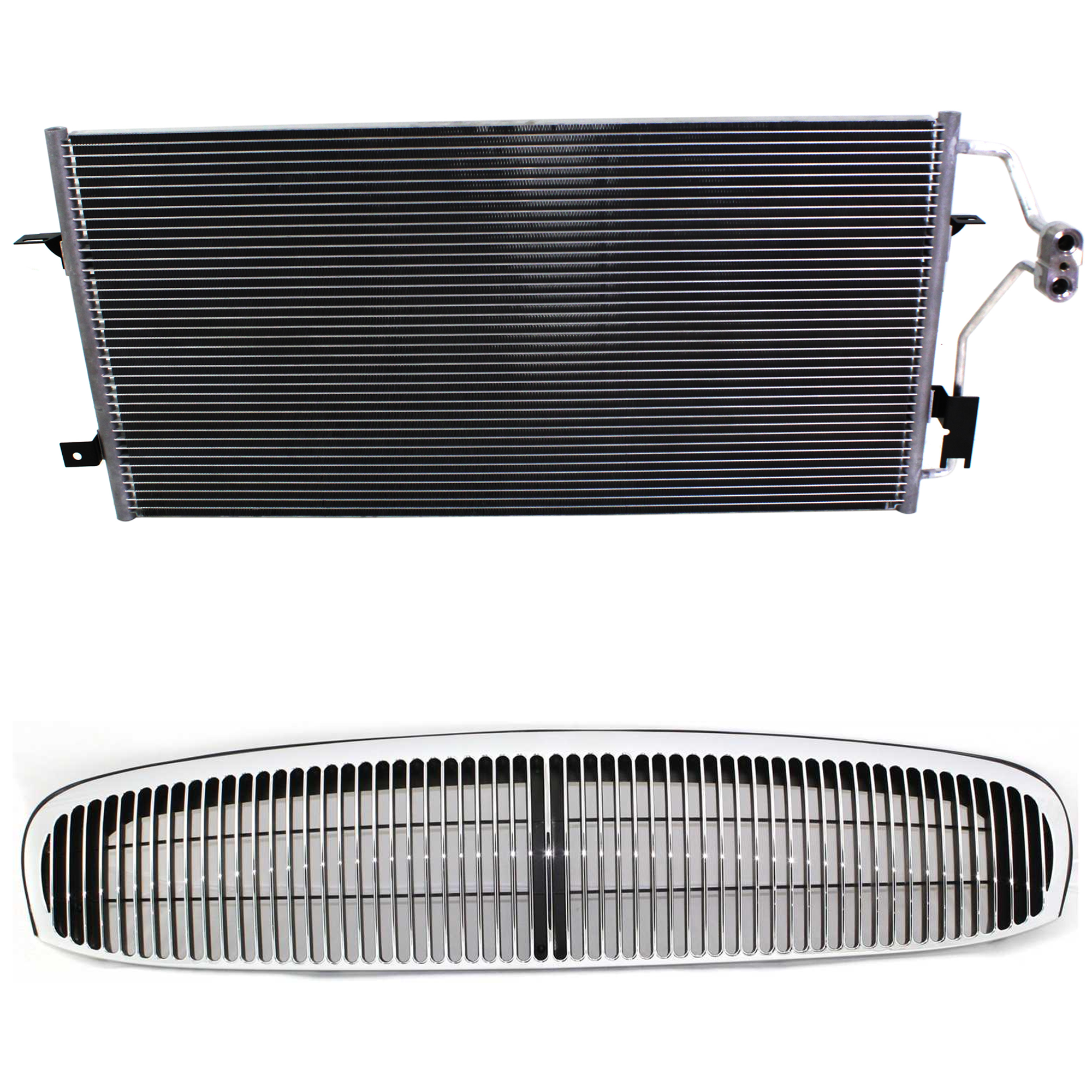 AM PARK AVENUE 97-04 GRILLE 2 pc kit Chrome Shell Painted Black Insert Plastic with A C Condenser SKU KIT 111823-13 Partslink GM1200409 GM3030112 OEM 25762116-52484260