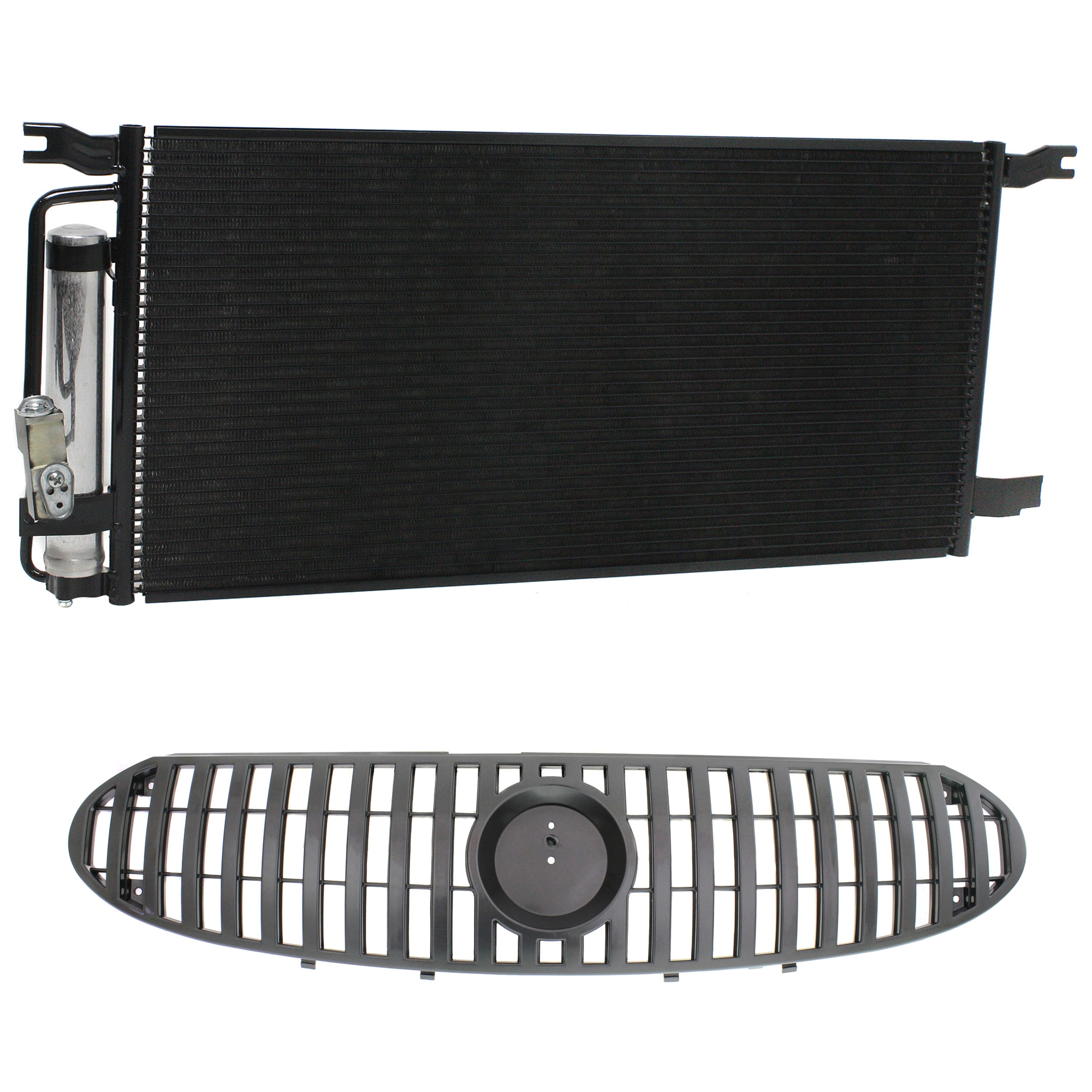AM RENDEZVOUS 02-07 GRILLE 2 pc kit Painted Silver Gray Shell and Insert with A C Condenser SKU KIT 111823-22 Partslink GM1200484 GM3030147 OEM 10424647-10339103