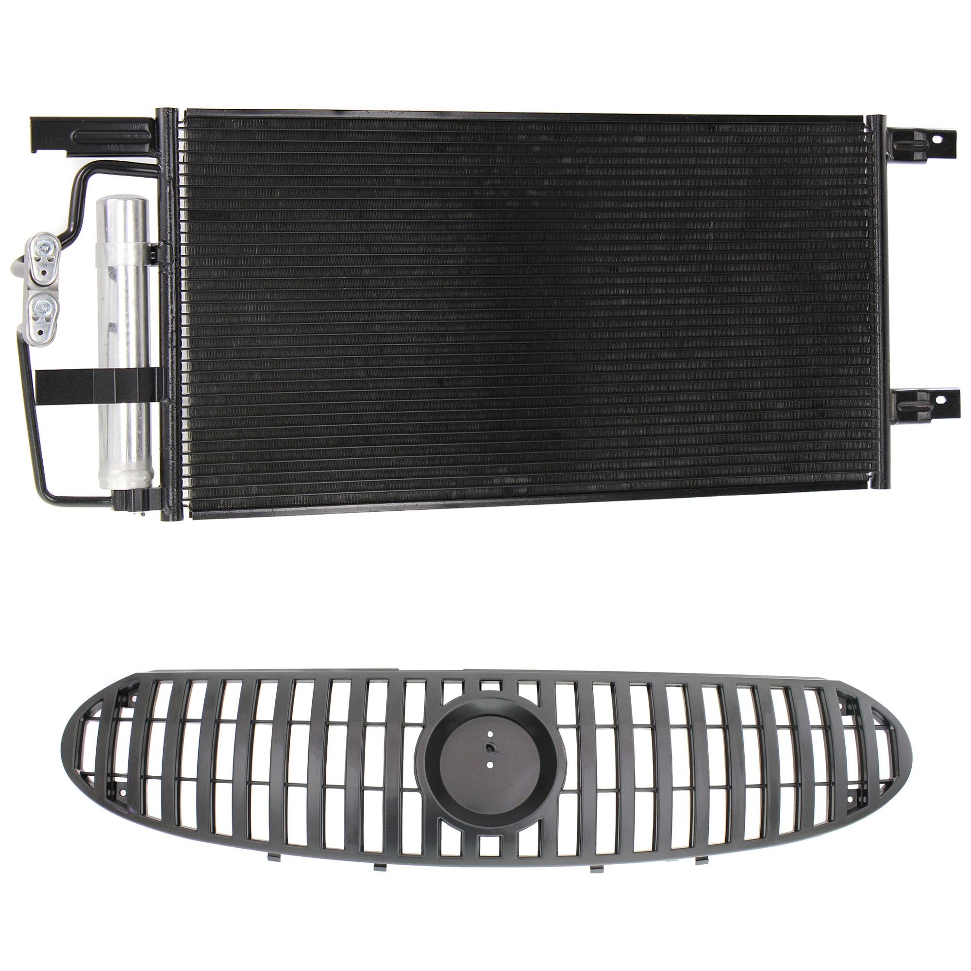 AM RENDEZVOUS 04-06 GRILLE 2 pc kit Painted Silver Gray Shell and Insert with A C Condenser SKU KIT 111823-26 Partslink GM1200484 GM3030261 OEM 10424647-10357778