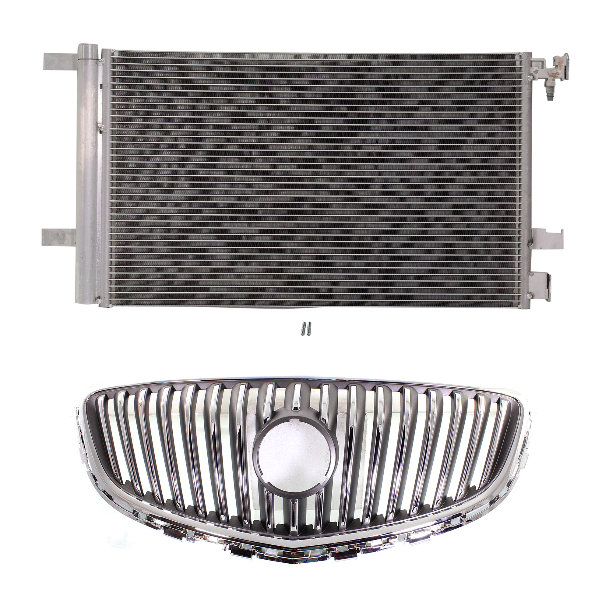 AM VERANO 12-17 GRILLE 2 pc kit Chrome with A C Condenser SKU KIT 111823-29 Partslink GM1200650 GM3030285 OEM 23172630-23305638