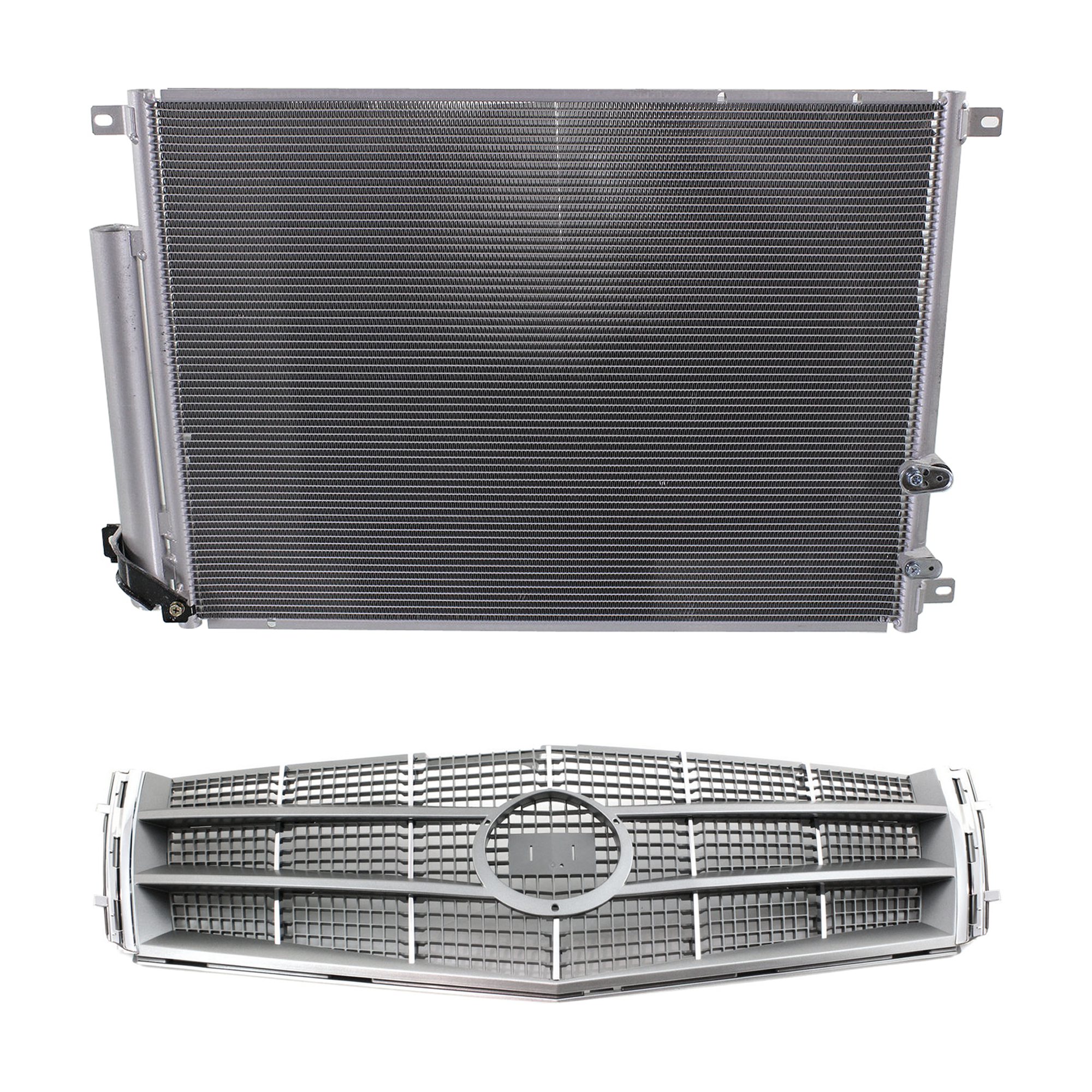 AM CTS 08-11 GRILLE 2 pc kit Chrome Shell Painted Silver Gray Insert ABS Plastic with A C Condenser SKU KIT 111823-31 Partslink GM1200616 GM3030279 OEM 25896043-20929423