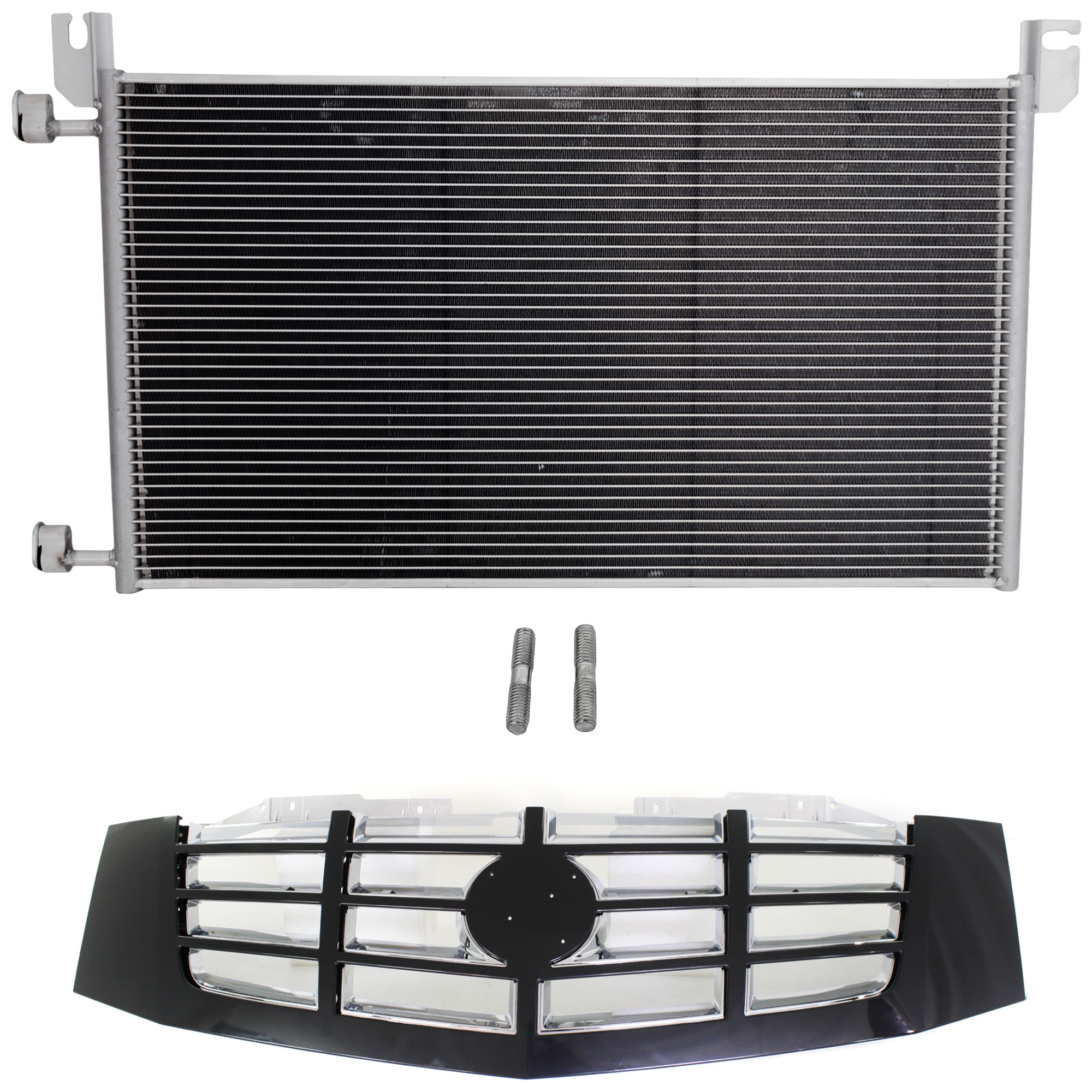 AM ESCALADE ESCALADE ESV 07-14 ESCALADE EXT 07-13 GRILLE 2 pc kit Painted Black Shell Chrome Insert Plastic with A C Condenser SKU KIT 111823-44 Partslink GM1200619 GM3030162 OEM 23190289-20913751