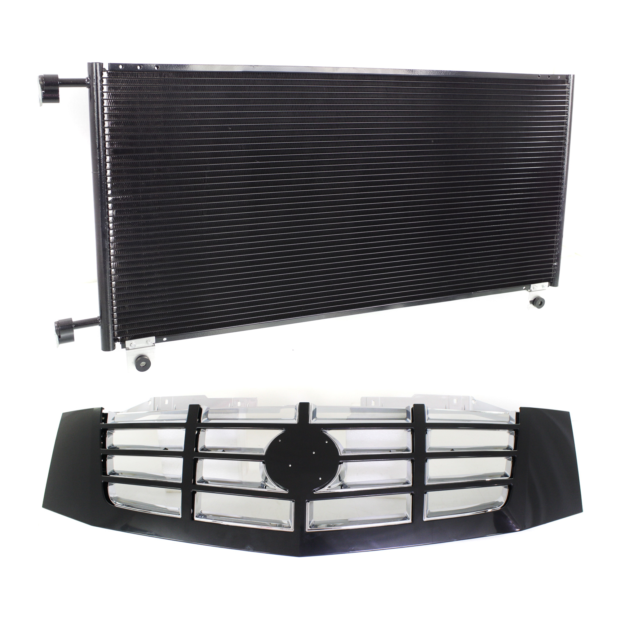 AM ESCALADE ESV 09-13 ESCALADE 09-11 GRILLE 2 pc kit Painted Black Shell Chrome Insert Plastic with A C Condenser SKU KIT 111823-49 Partslink GM1200619 GM3030161 OEM 23190289-20913752