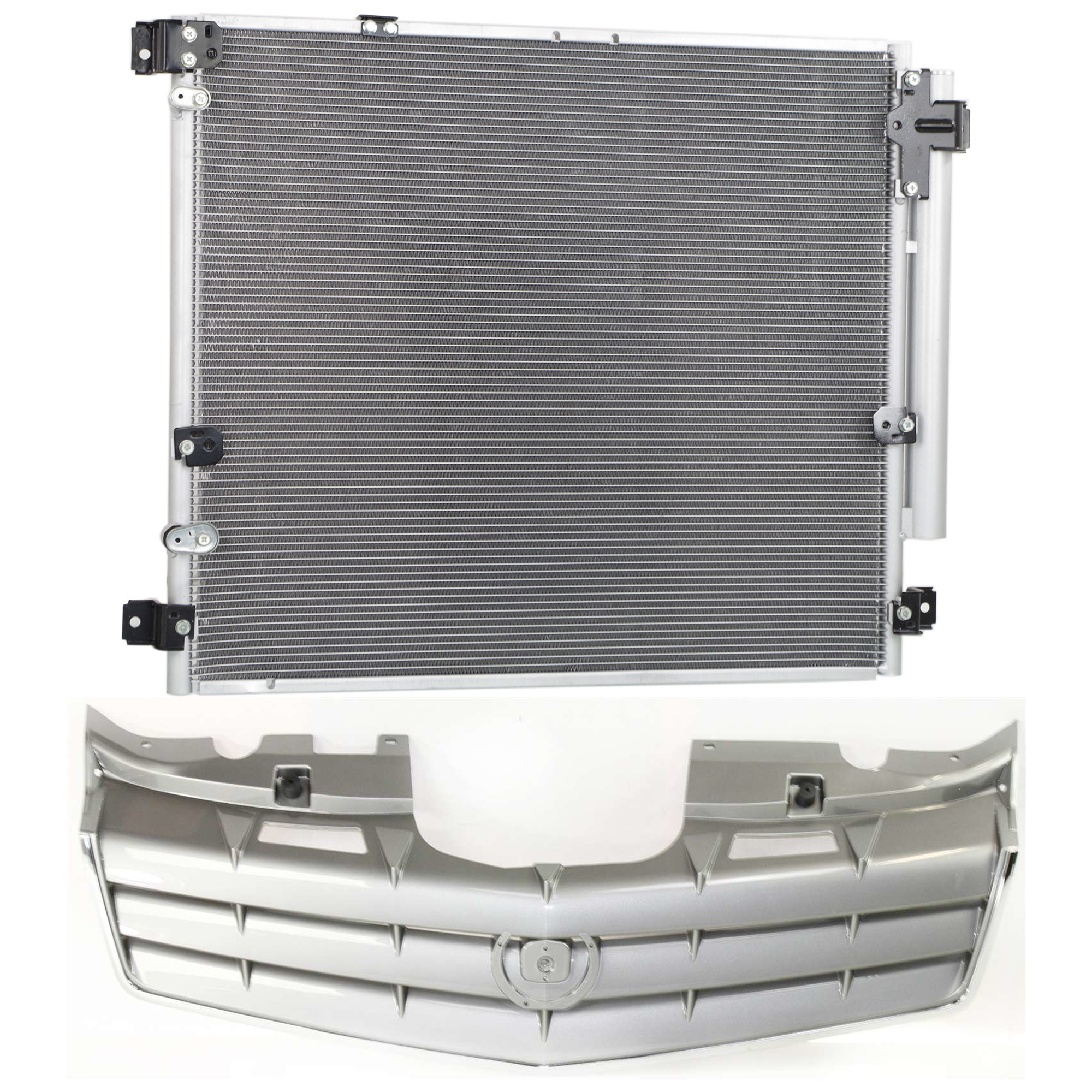 AM SRX 06-09 GRILLE 2 pc kit Painted Gray Shell and Insert with A C Condenser SKU KIT 111823-52 Partslink GM1200612 GM3030263 OEM 15925771-89022521