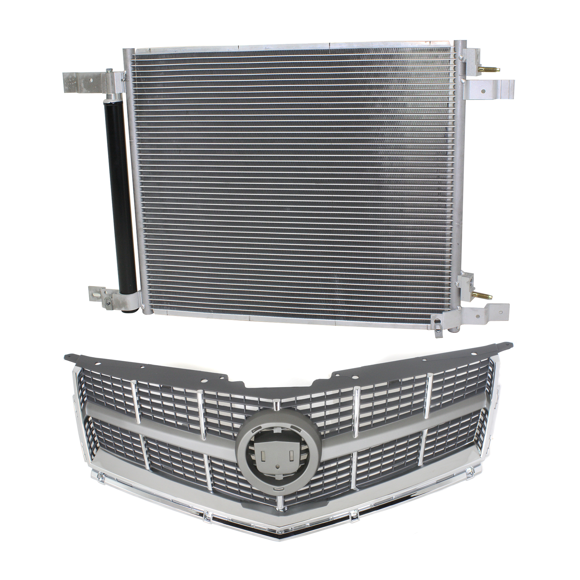 AM SRX 10-12 GRILLE 2 pc kit Gray Shell and Insert with A C Condenser SKU KIT 111823-54 Partslink GM1200629 GM3030294 OEM 25778321-22973655