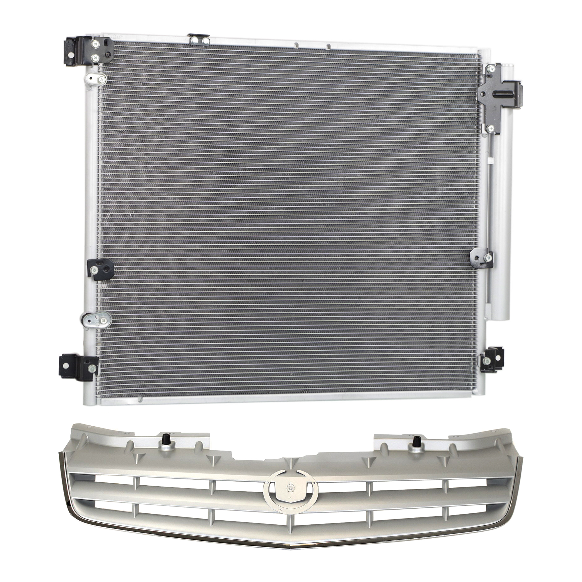 AM STS 05-07 GRILLE 2 pc kit Painted Gray Shell and Insert with A C Condenser SKU KIT 111823-57 Partslink GM1200643 GM3030263 OEM 25712895-89022521