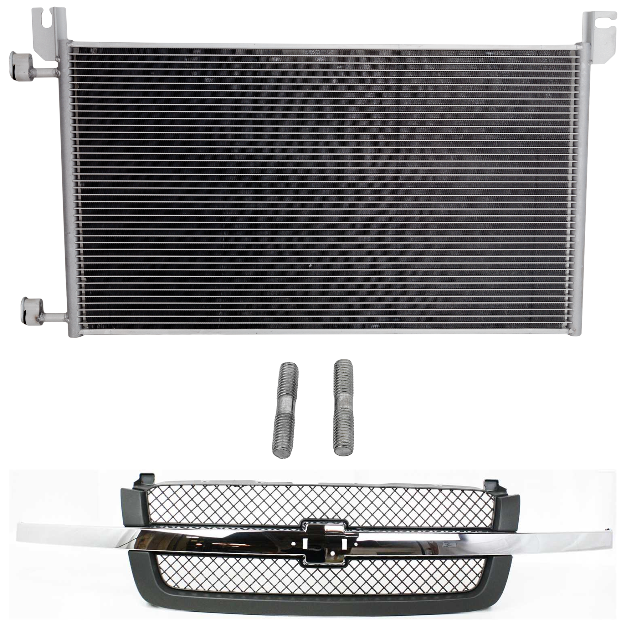 AM CHEVROLET C K FULL SIZE PICKUP 03-07 GRILLE 2 pc kit Textured Gray Mesh Insert w A C Condenser SKU KIT 111823-66 Partslink GM1200474 GM3030162 OEM 88968933-20913751