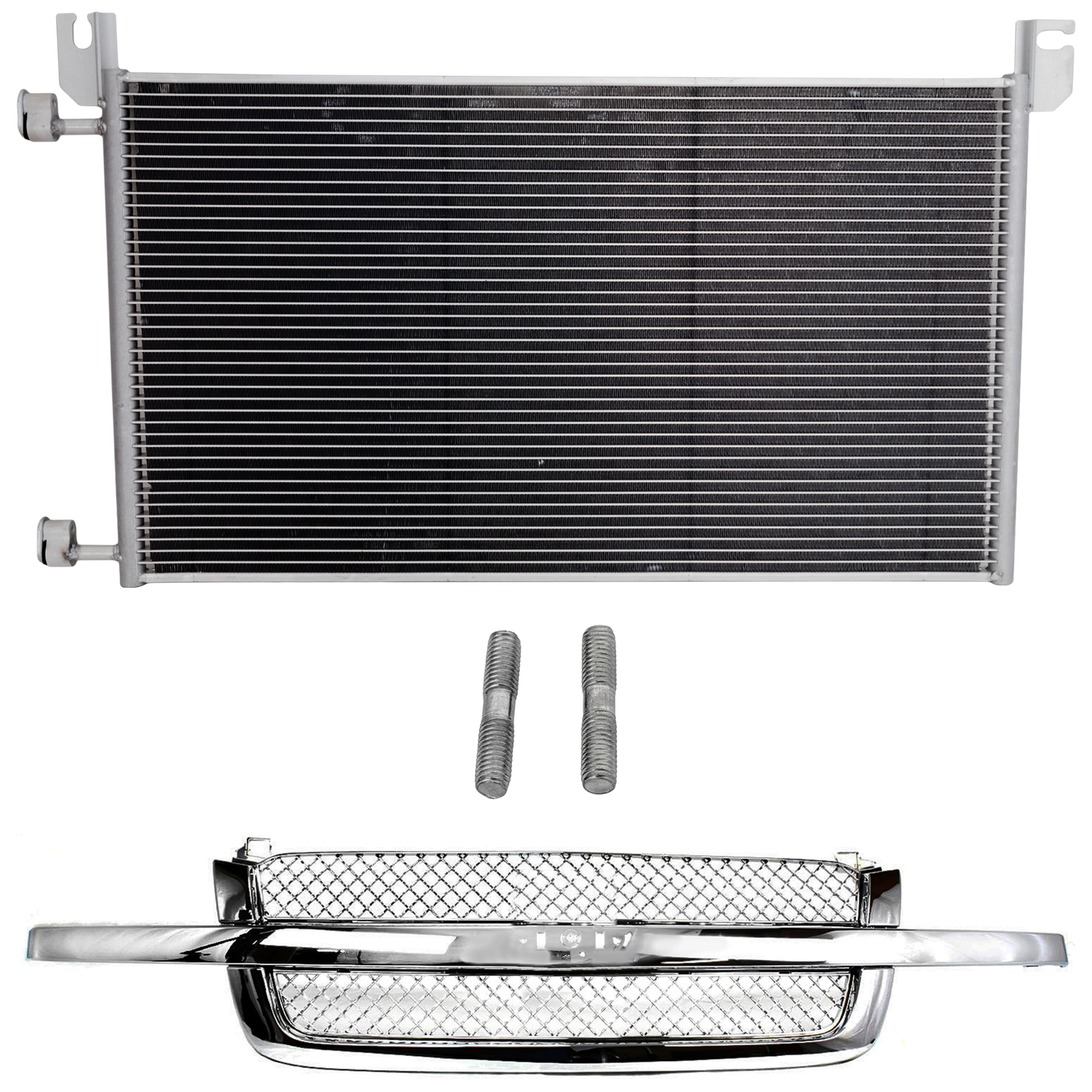 AM AVALANCHE 03-06 SILVERADO 03-06 GRILLE 2 pc kit All Chrome Mesh Insert with A C Condenser SKU KIT 111823-68 Partslink GM1200514 GM3030162 OEM 88968933 PFM 20913751