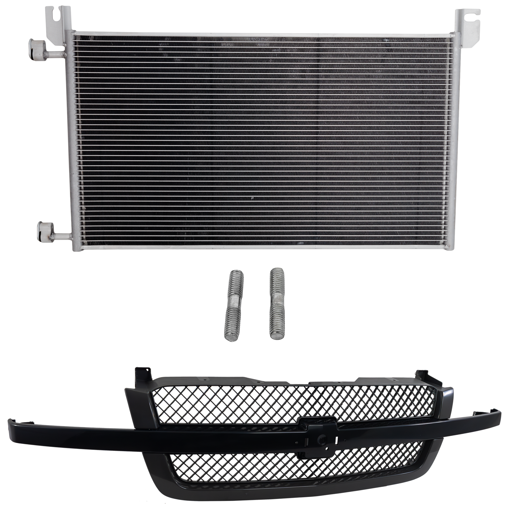 AM SILVERADO 1500-03-07 GRILLE 2 pc kit Paintable Shell with Gray Insert Mesh with Center Bar with A C Condenser SKU KIT 111823-69 Partslink GM1200557 GM3030162 OEM 19168630-20913751