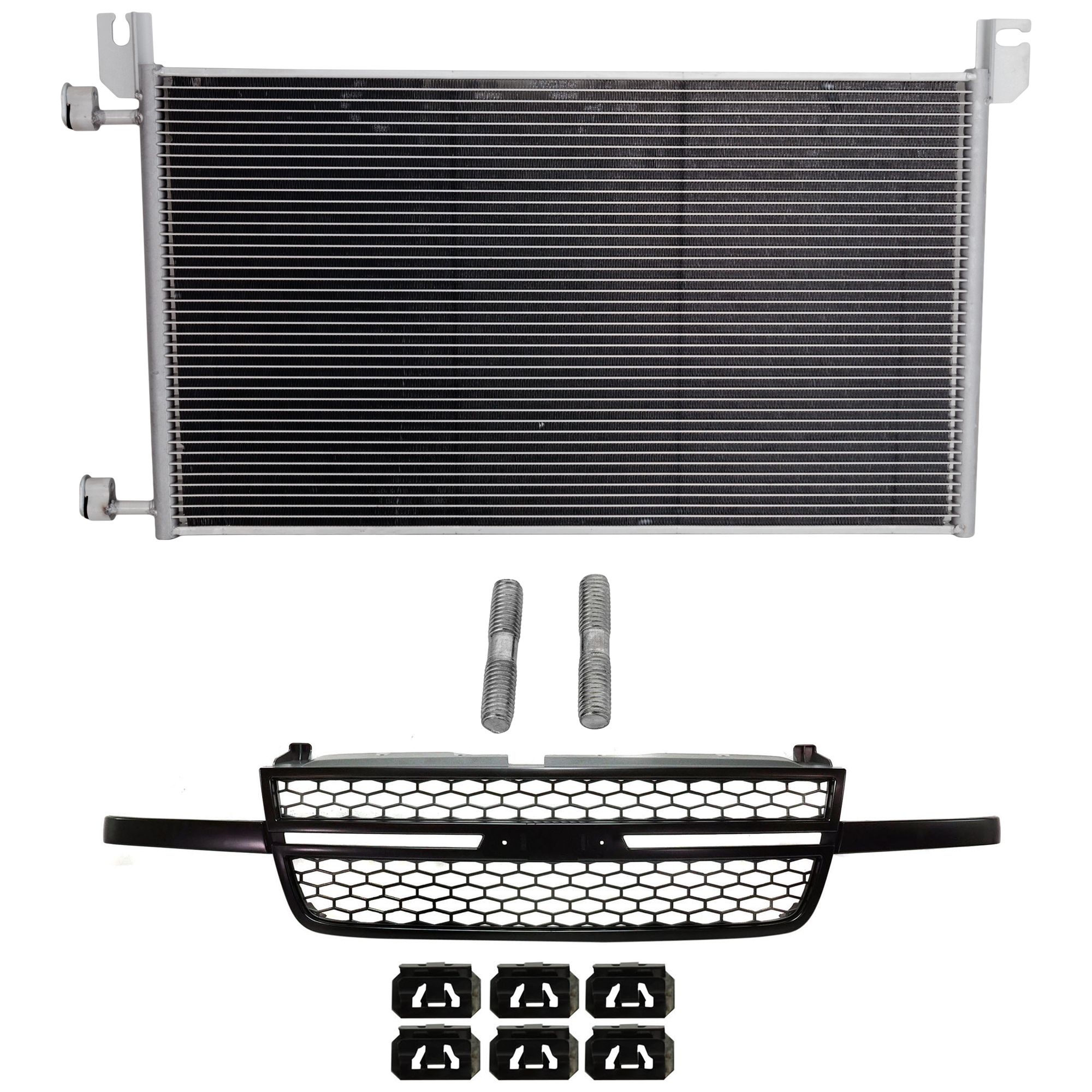 AM SILVERADO 1500-03-06 GRILLE 2 pc kit Textured Black Honeycomb Design w o Center Bar w A C Condenser Includes 2007 Classic SKU KIT 111823-71 Partslink GM1200586 GM3030162 OEM 15276048-20913751