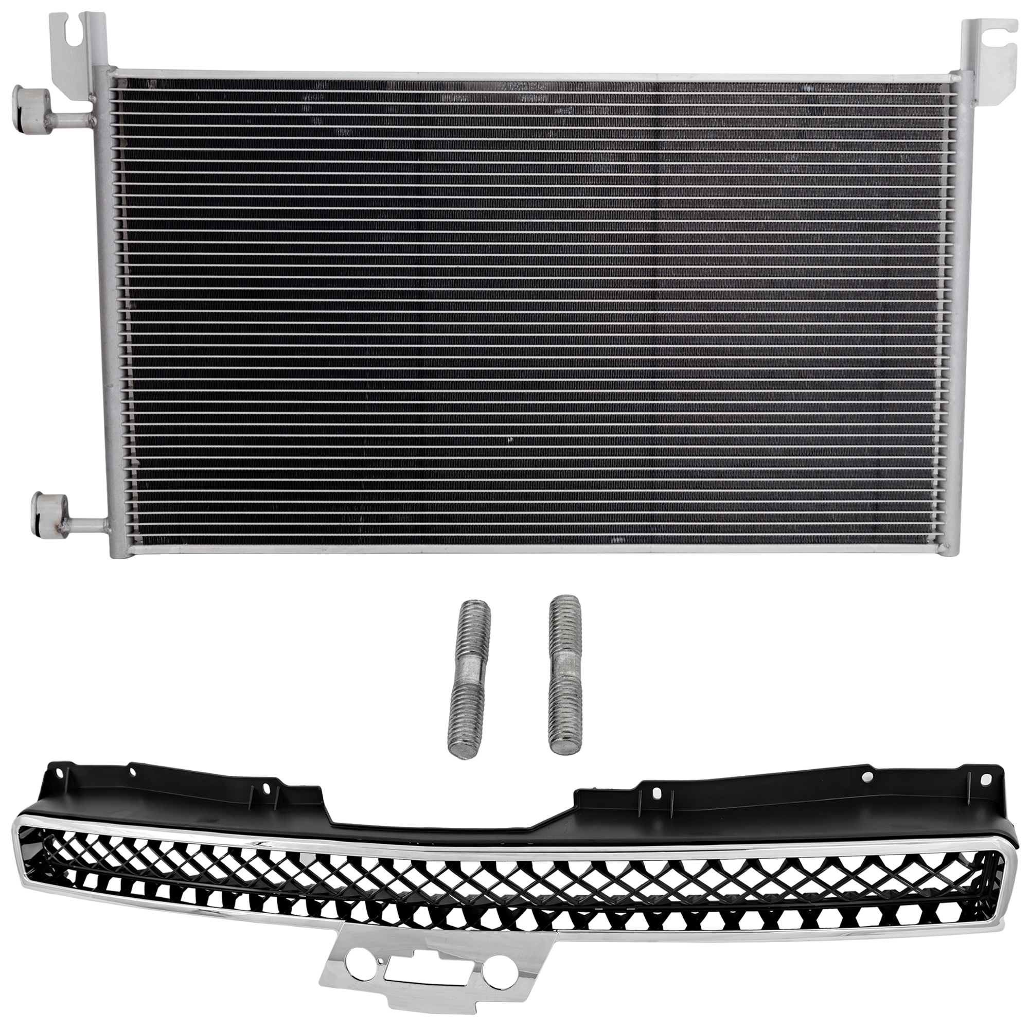 AM SUBURBAN 1500 TAHOE 07-14 AVALANCHE 07-13 GRILLE 2 pc kit Chrome Shell Black Insert Plastic with A C Condenser SKU KIT 111823-77 Partslink GM1200563 GM3030162 OEM 22830013-20913751