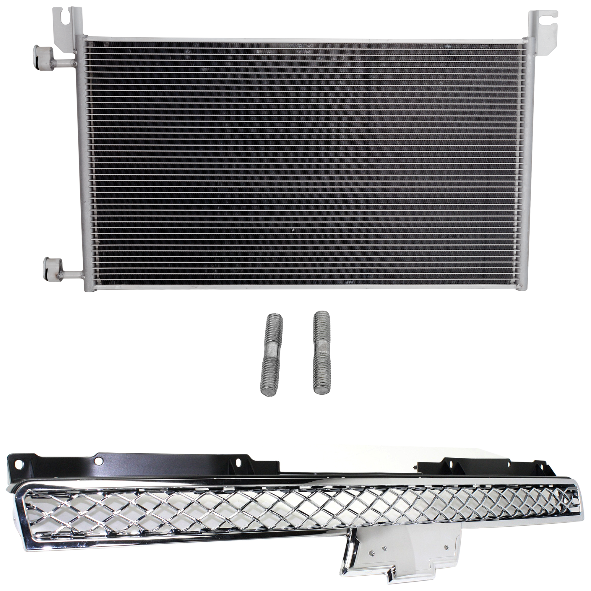 AM TAHOE 07-14 AVALANCHE 07-13 GRILLE 2 pc kit Upper Polished Stainless Steel with A C Condenser SKU KIT 111823-78 Partslink GM3030162 OEM 20913751