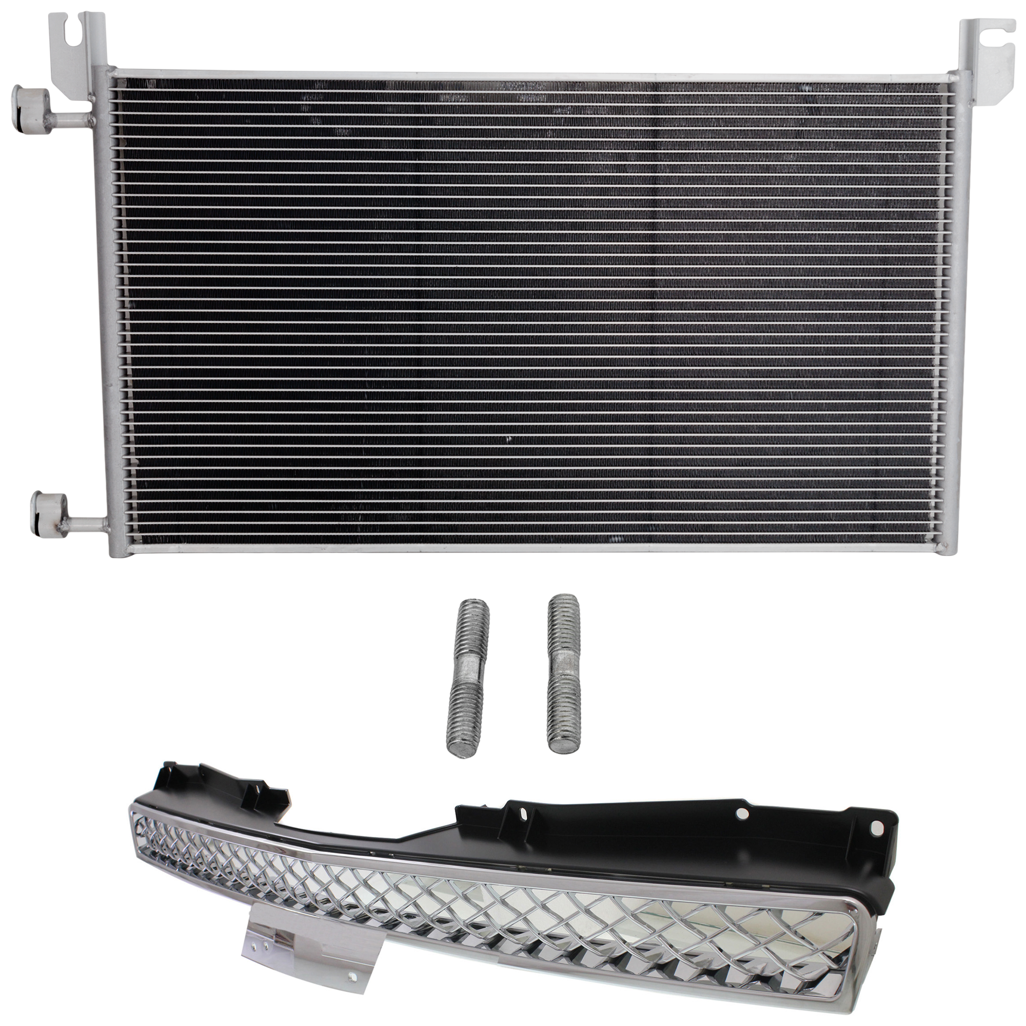 AM SUBURBAN 1500 TAHOE 07-14 AVALANCHE 07-13 GRILLE 2 pc kit All Chrome Plastic with A C Condenser SKU KIT 111823-82 Partslink GM1200590 GM3030162 OEM 22830012-20913751