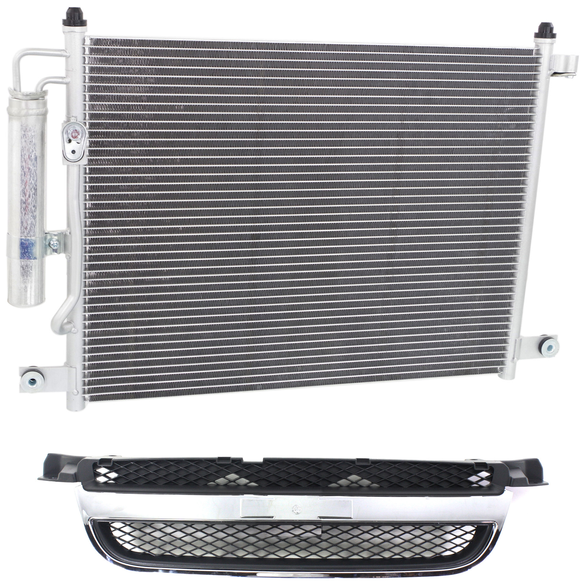 AM AVEO 07-08 GRILLE 2 pc kit Textured Black Shell and Insert with A C Condenser SKU KIT 111823-84 Partslink GM1200577 GM3030256 OEM 96648529-96834083