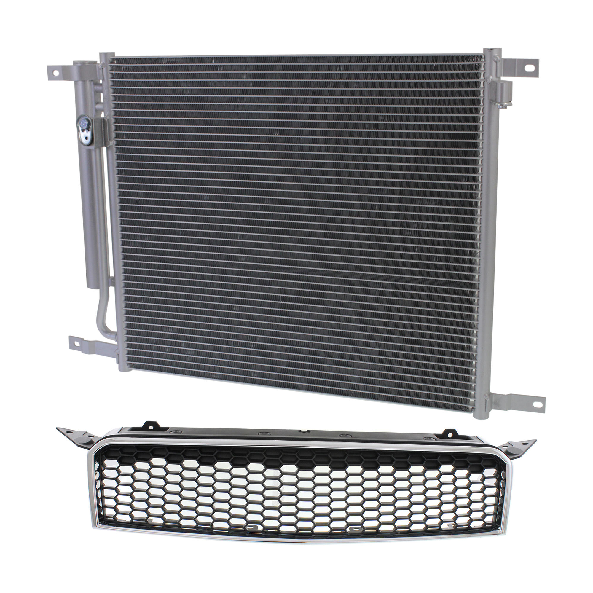 AM AVEO5-09-11 GRILLE 2 pc kit Chrome Shell Textured Black Insert with A C Condenser SKU KIT 111823-86 Partslink GM1200668 GM3030290 OEM 96808248-95227758