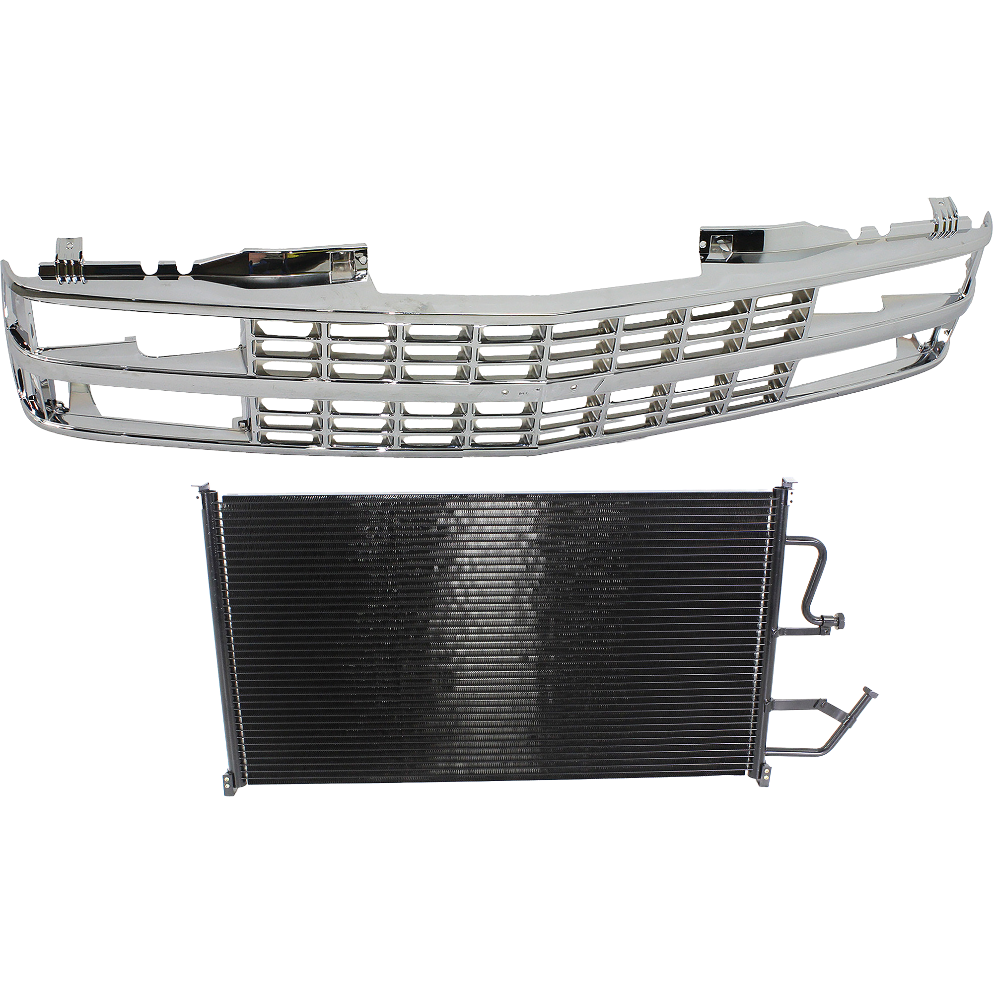 AM CHEVROLET C K FULL SIZE PICKUP 91-93 GRILLE 2 pc kit Chrome w A C Condenser SKU KIT 111823-97 Partslink GM3030167 OEM 88960431 PFM 52469067