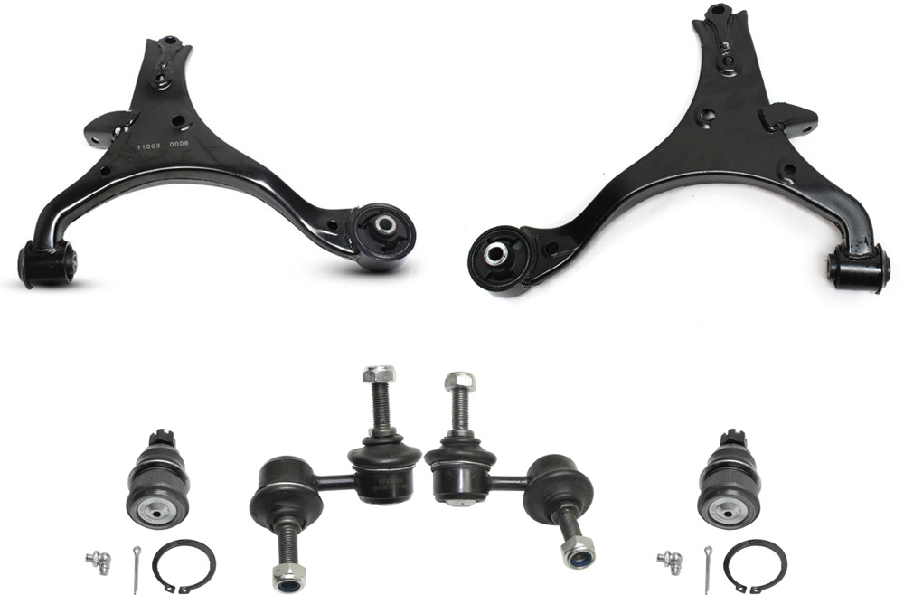 AM CIVIC 02-05 FRONT CONTROL ARM RH AND LH Lower 6 Pc Kit with Ball Joints and Sway Bar Links SKU KIT 112118-20 OEM 104294-1015477-1016825-2601578