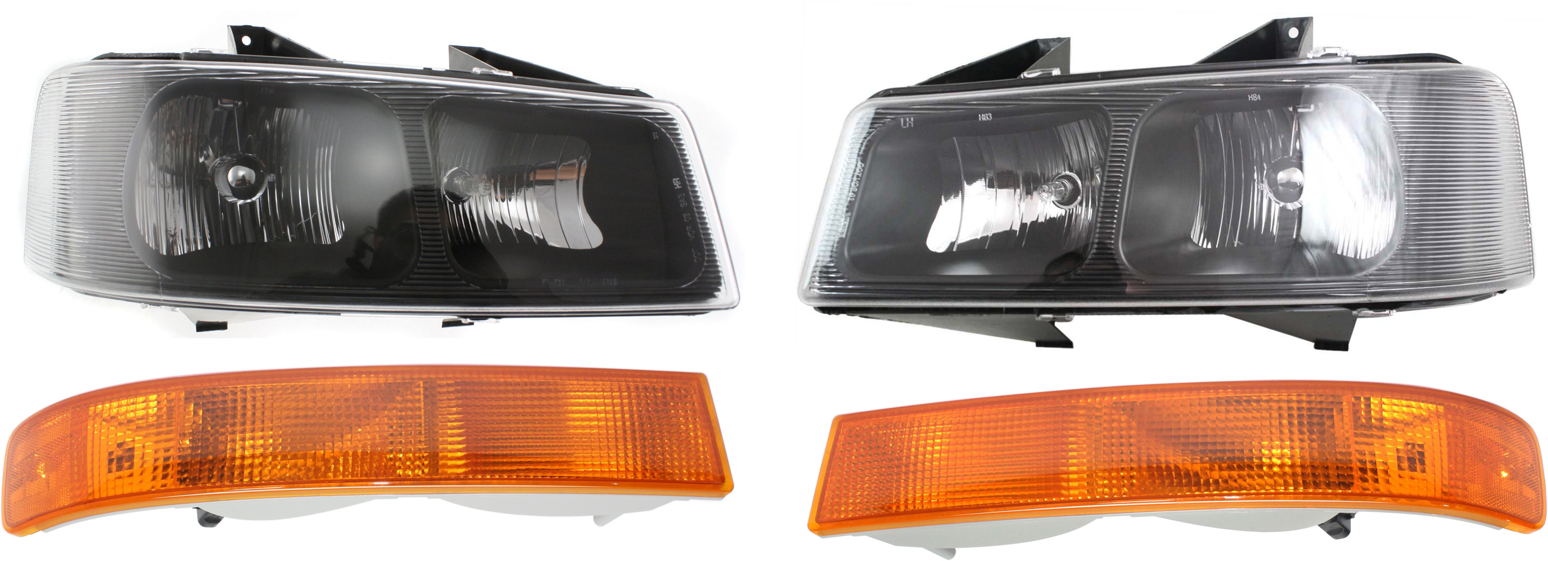 AM EXPRESS SAVANA VAN 03-23 HEAD LAMP RH AND LH with Bulbs 4 pc Kit with Parking Lights SKU KIT 112118-31 Partslink GM2503233 GM2502233 GM2520188 GM2521188 OEM 85577295-15879432-85577296-158
