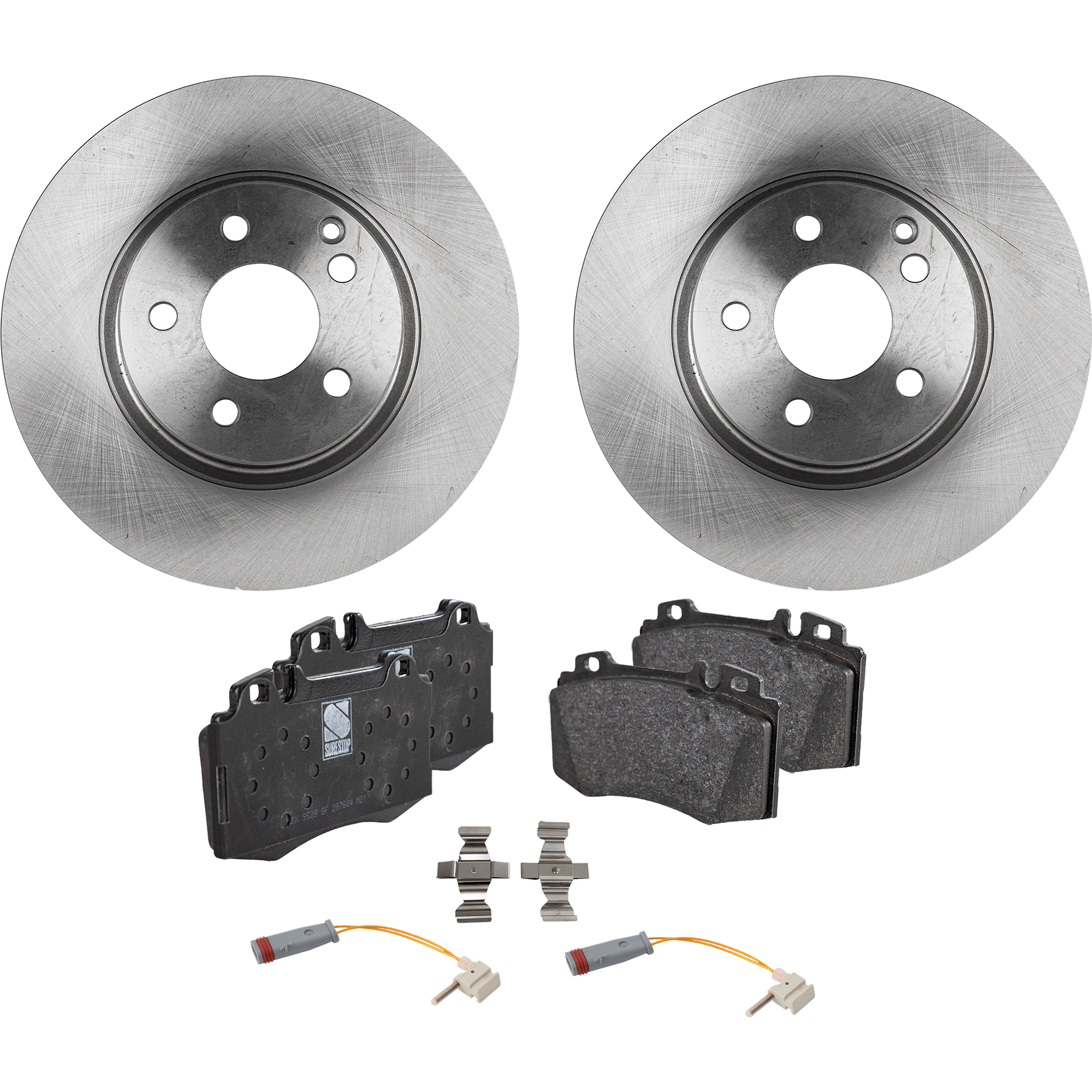 AM E500-03-06 FRONT BRAKE DISC AND PAD KIT 2 Wheel Set 5 Lugs Organic with Brake Disc and Brake Pad Set SKU KIT 112124-07 OEM 2114210912-2115400717-00442004