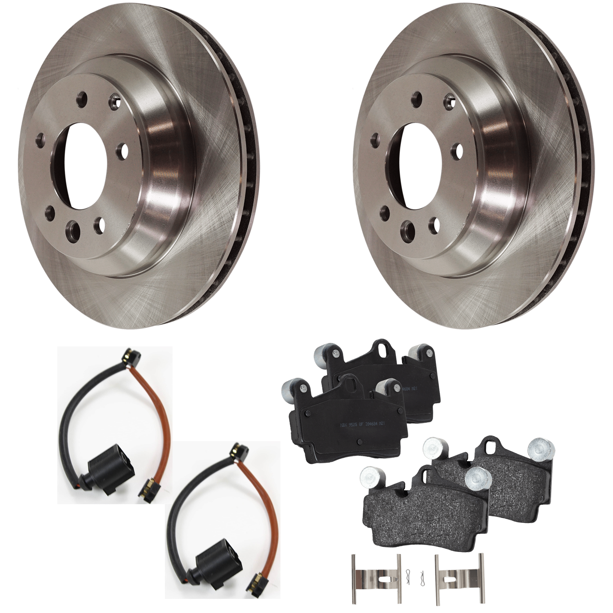 AM TOUAREG 04-09 CAYENNE 03-10 REAR BRAKE DISC AND PAD KIT 2 Wheel Set 5 Lugs Organic with Brake Disc and Brake Pad Set SKU KIT 112124-102 OEM 7L6615601D 95535240130-7L86156