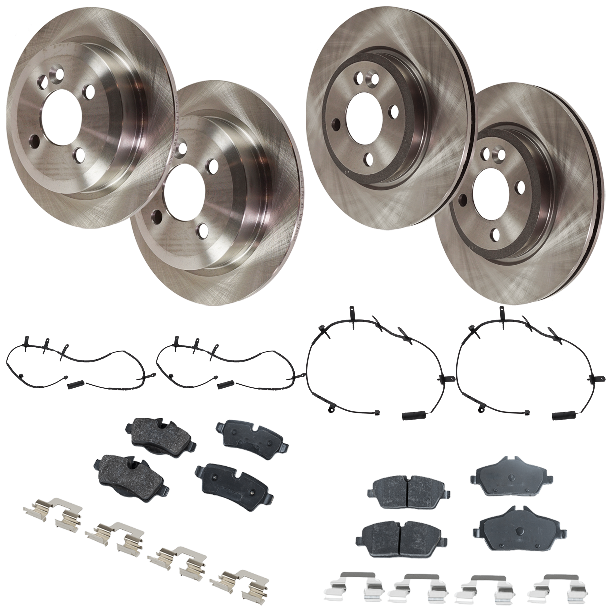 AM COOPER 07-08 FRONT AND REAR BRAKE DISC AND PAD KIT 4 Wheel Set 4 Lugs Organic with Brake Disc and Brake Pad Set SKU KIT 112124-169 OEM 34216774987-34412-45424-850110