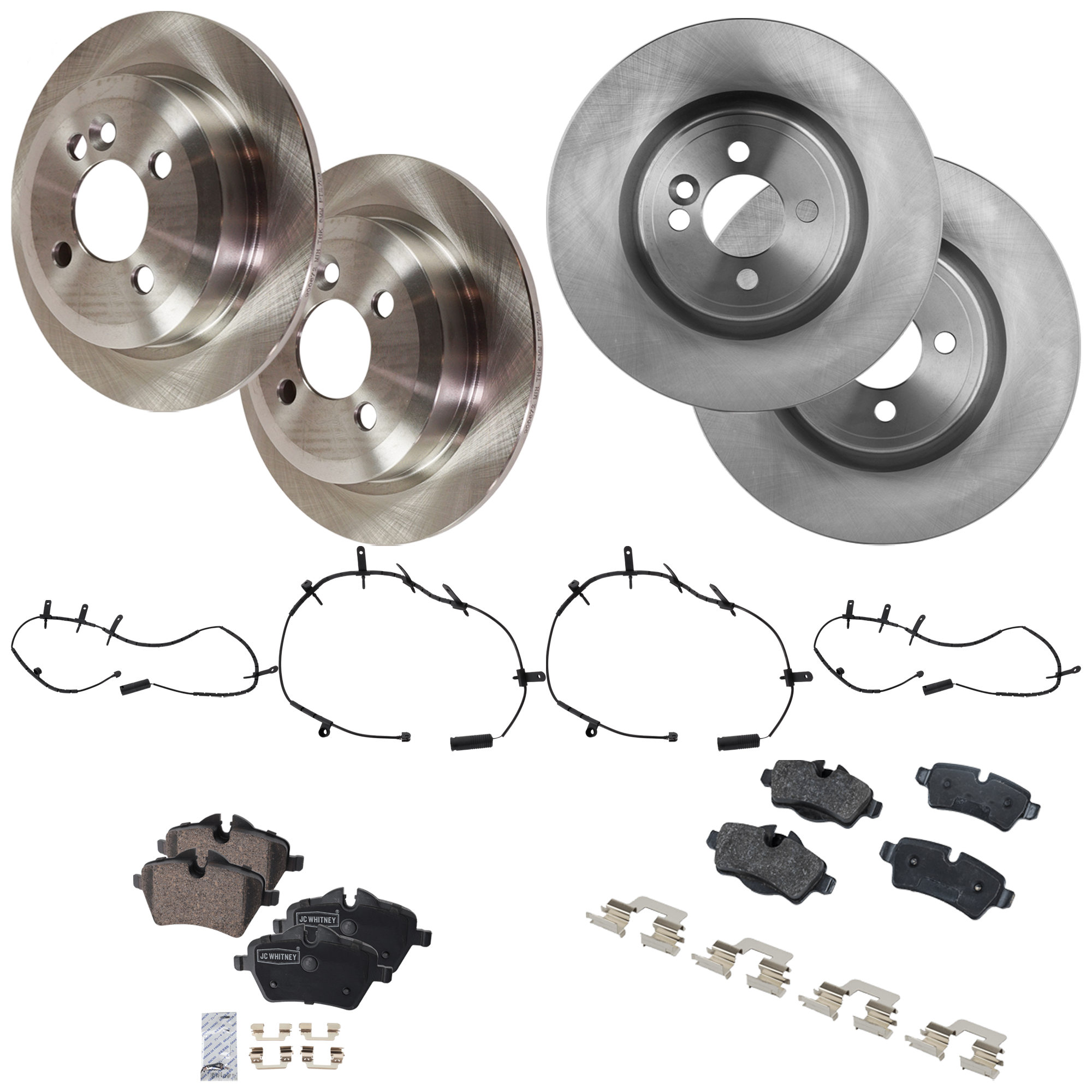 AM COOPER 08-08 FRONT AND REAR BRAKE DISC AND PAD KIT 4 Wheel Set 4 Lugs Ceramic Front Organic Rear with Brake Disc Brake Pad Sensor and Brake Pad Set SKU KIT 112124-171 OEM 34216774987-34116774986-341168