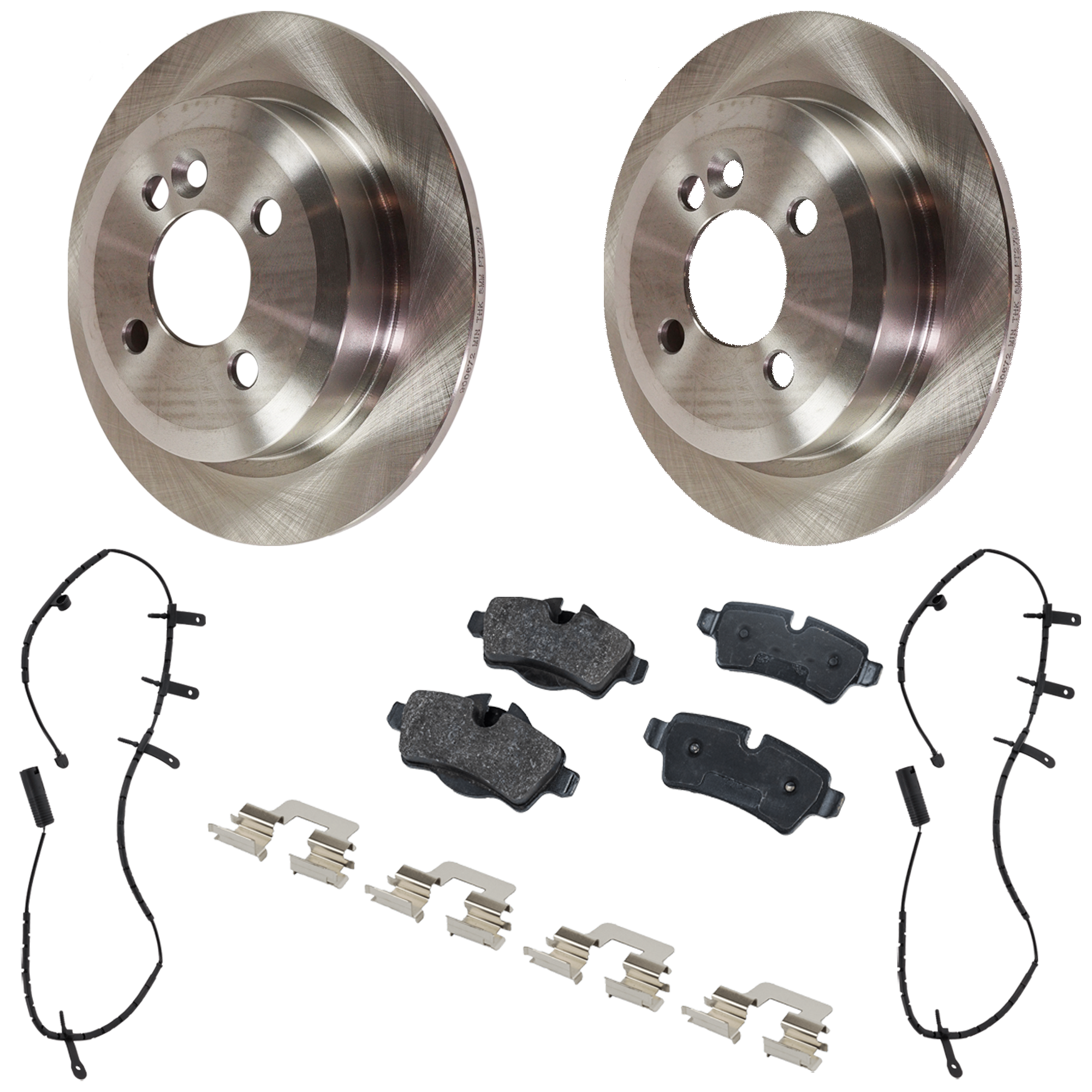 AM COOPER 07-08 REAR BRAKE DISC AND PAD KIT 2 Wheel Set 4 Lugs Organic with Brake Disc and Brake Pad Set SKU KIT 112124-33 OEM 34216774987-34356761448-342167