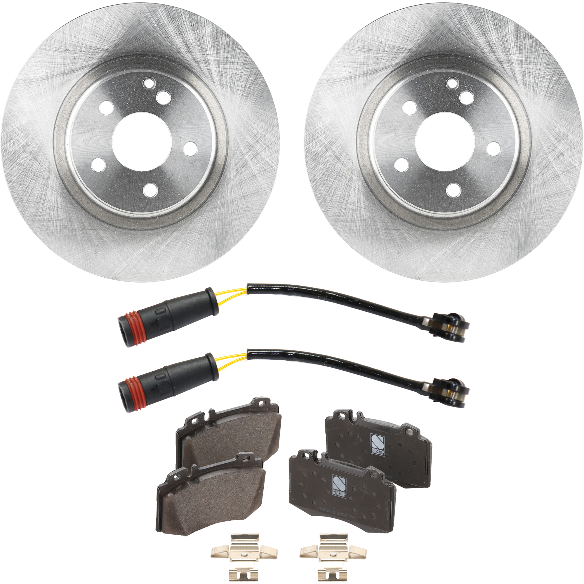 AM CLS550-07-09 FRONT BRAKE DISC AND PAD KIT 2 Wheel Set 5 Lugs Organic with Brake Disc and Brake Pad Set SKU KIT 112124-41 OEM 45481-850439-60063127-980537R