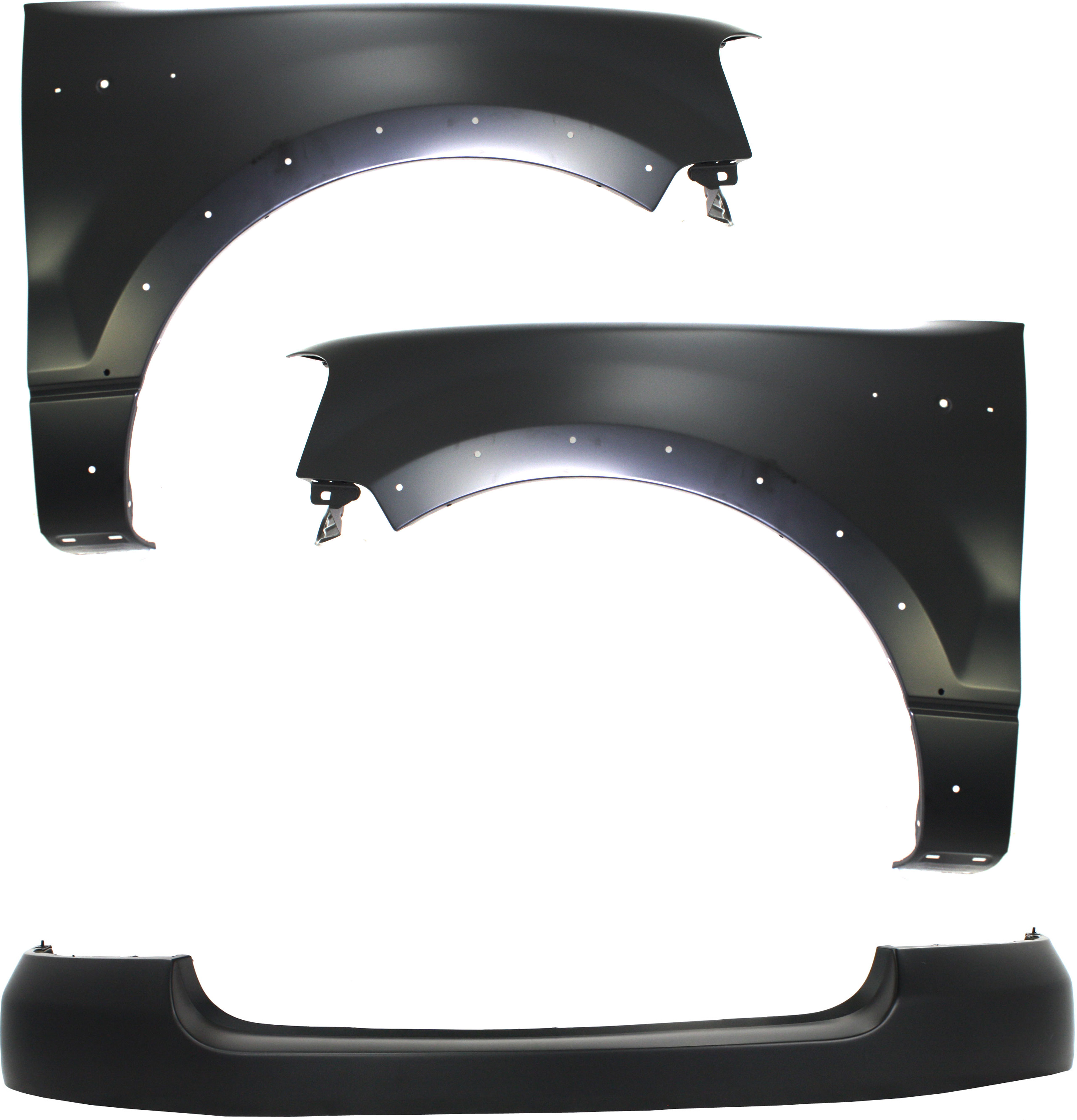 AM F 150-04-06 FRONT FENDER RH AND LH Primed 3 pc kit with Bumper Cover SKU KIT 112217-01 Partslink FO1241232 FO1240232 FO1000561 OEM 5L3Z16005BA 5L3Z16006BA 4L3Z17