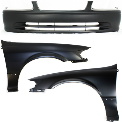 AM CAMRY 00-01 FRONT BUMPER COVER 3 pc Kit with Fenders SKU KIT 112217-10 Partslink TO1000206 TO1240162 TO1241162 OEM 52119AA902-53812AA020-53811AA0