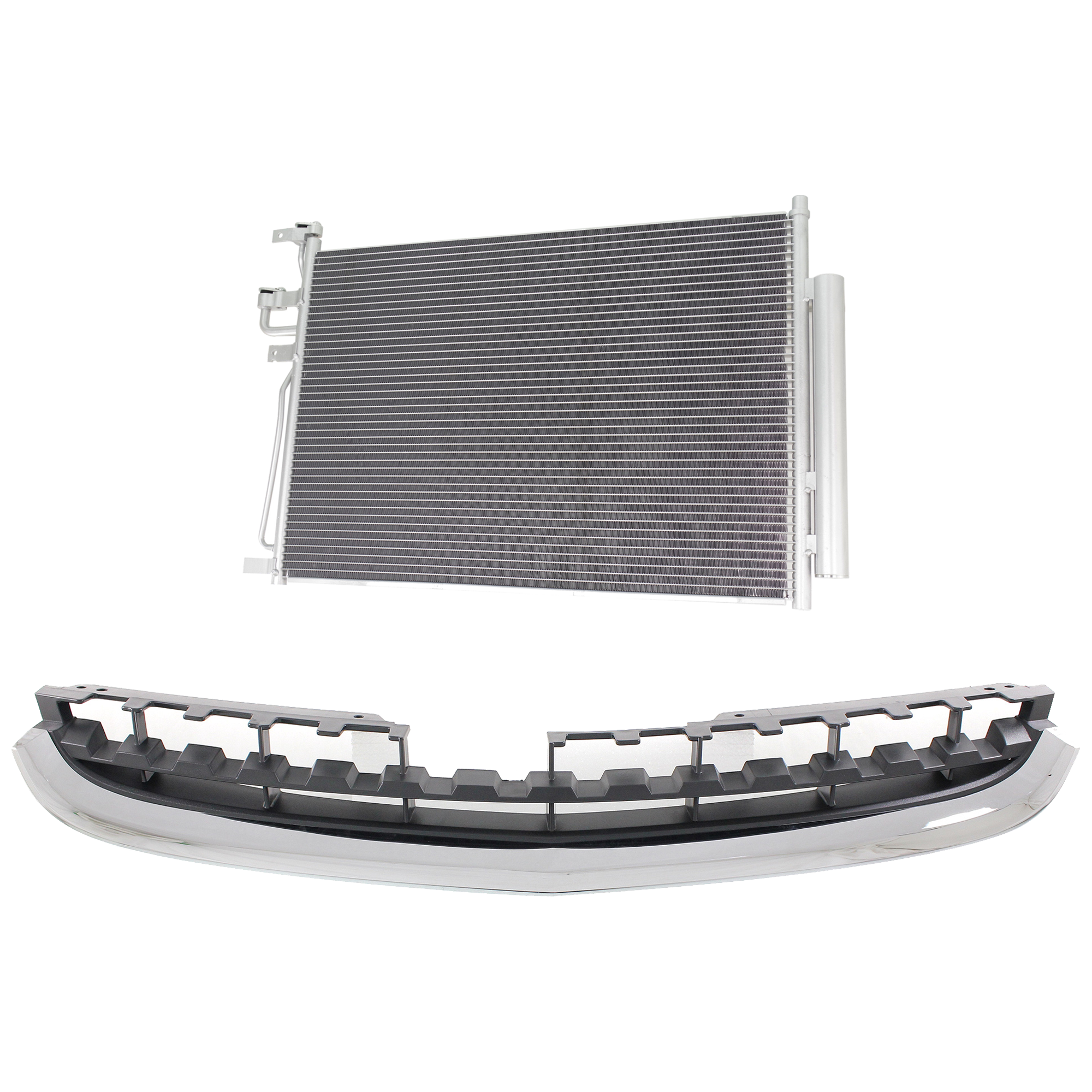 AM CAPTIVA SPORT 12-15 GRILLE 2 pc Kit Radiator GRILLE Chrome Shell and Insert with A C Condenser CAPA SKU KIT 112423-19 Partslink GM1200664C GM3030277 OEM 20759645-25911316