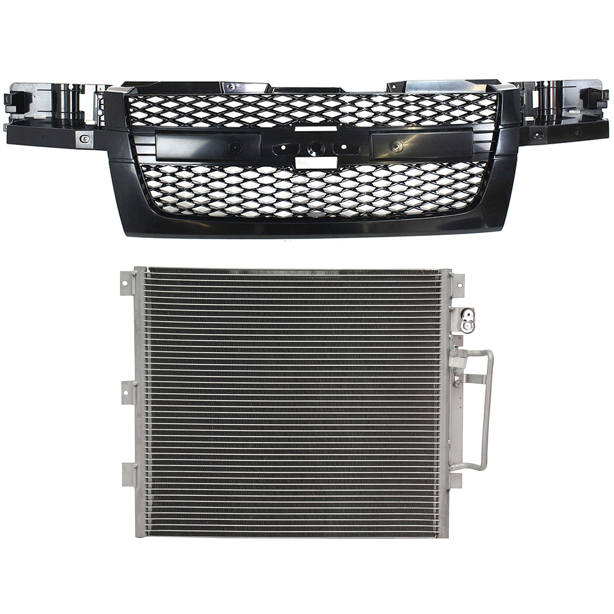 AM COLORADO 04-12 GRILLE 2 pc Kit Mesh Insert Textured Dark Gray Shell and Insert 2 Piece Design without Center Bar with A C Condenser SKU KIT 112423-27 Partslink GM1200560 GM3030262 OEM 12335790-89019343