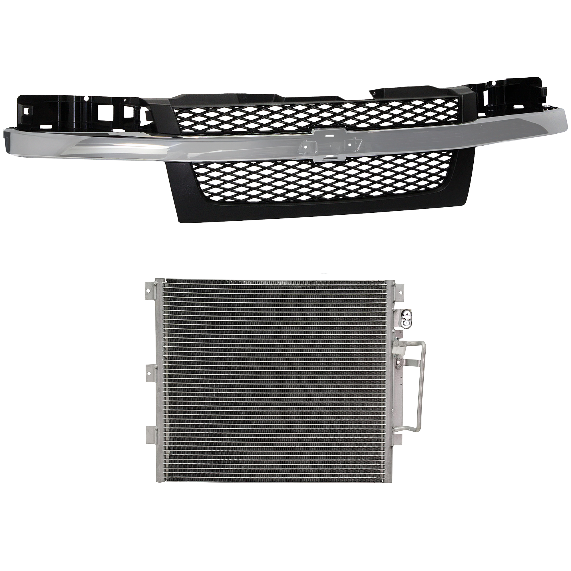 AM COLORADO 04-12 GRILLE 2 pc Kit Mesh Insert Textured Dark Gray Shell and Insert 2 Piece Design with Chrome Center Bar with A C Condenser SKU KIT 112423-31 Partslink GM3030262 OEM Performance 89019343