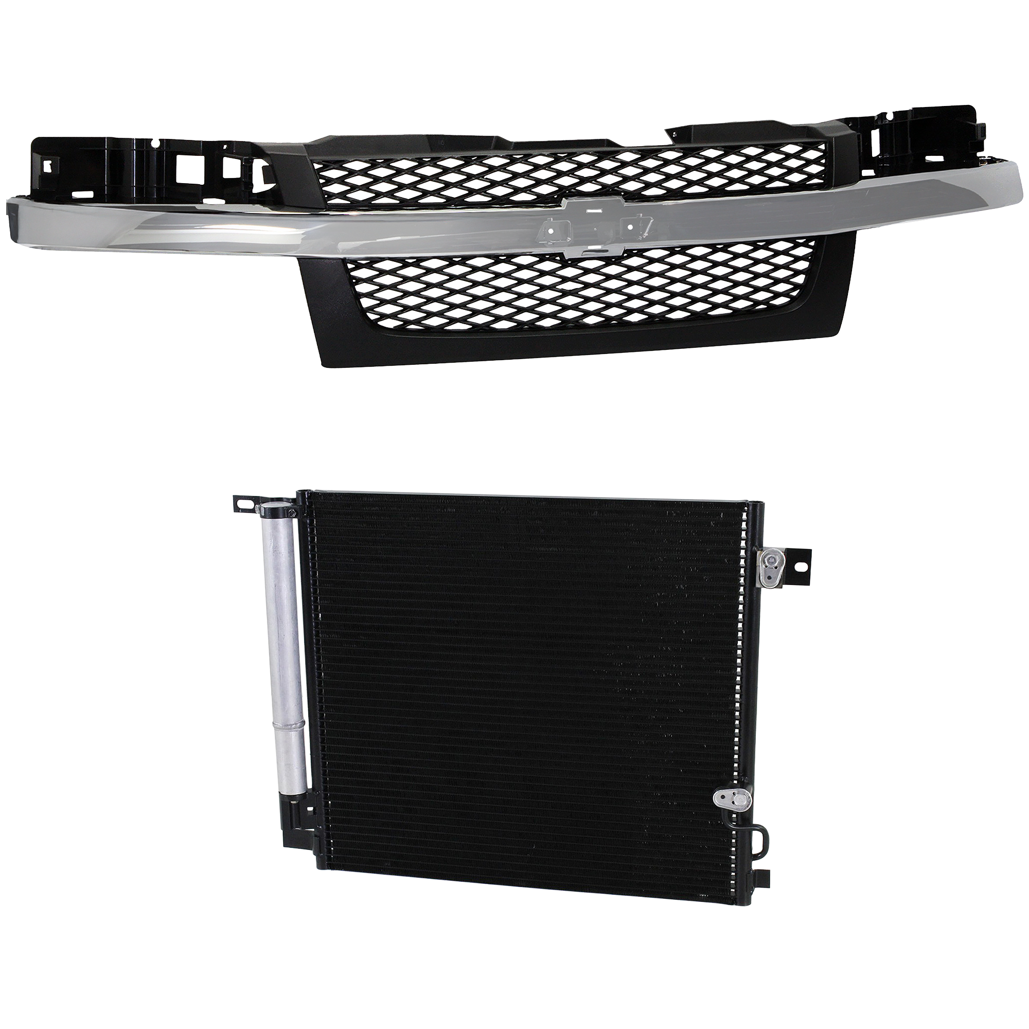 AM COLORADO 09-12 GRILLE 2 pc Kit Mesh Insert Textured Dark Gray Shell and Insert 2 Piece Design with Chrome Center Bar with A C Condenser SKU KIT 112423-38 Partslink HU3030102 OEM Performance 25964057
